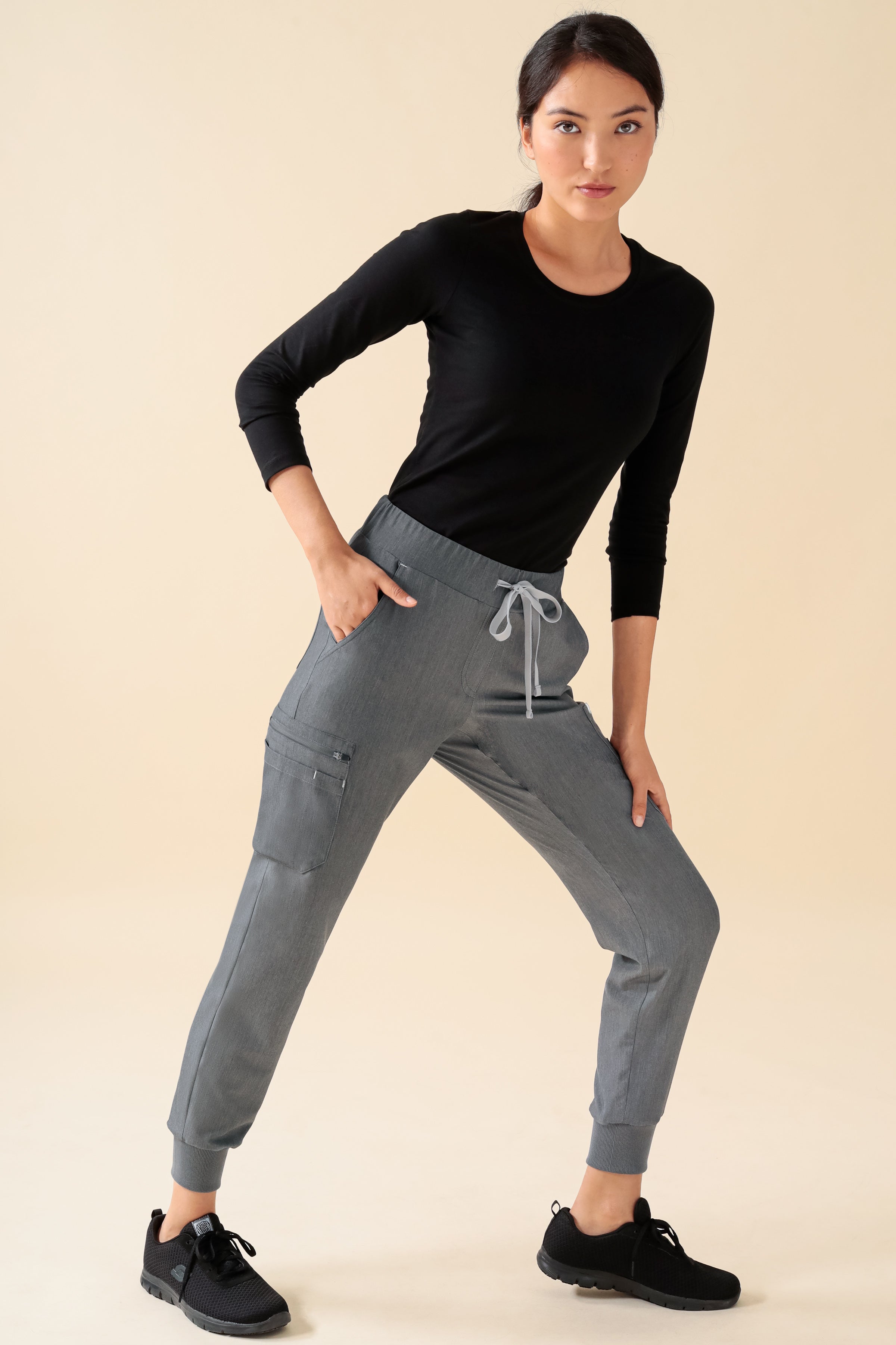 KAERE Hose Damen - Saumbündchen mit Beintaschen grau melange