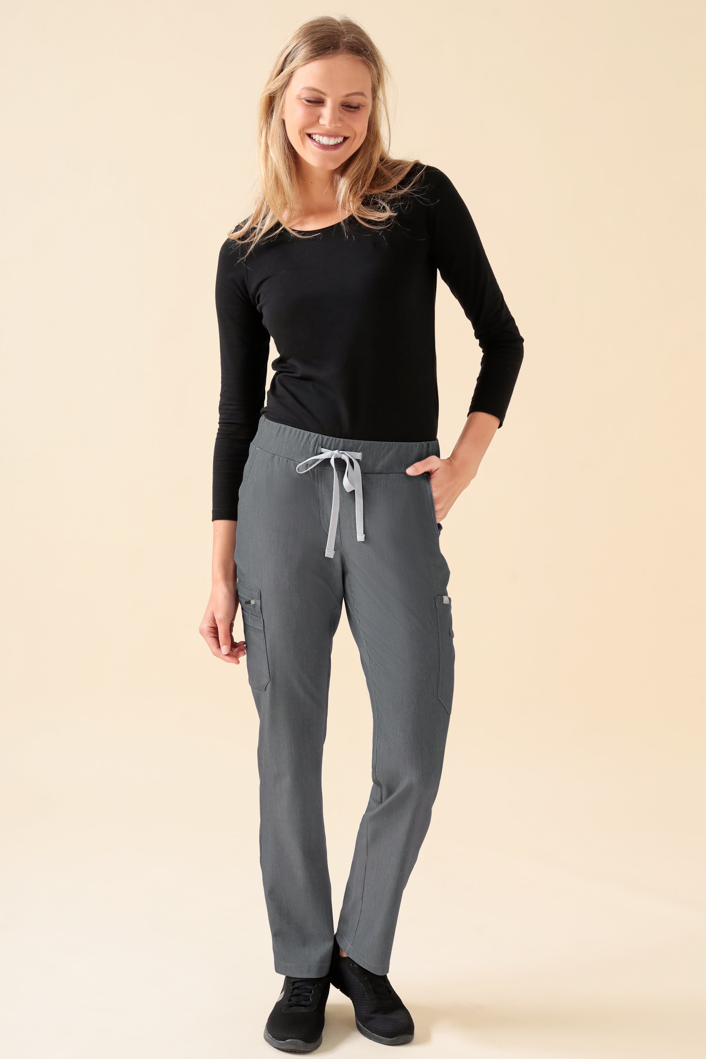 KAERE Hose Damen - gerader Saum mit Beintaschen grau melange