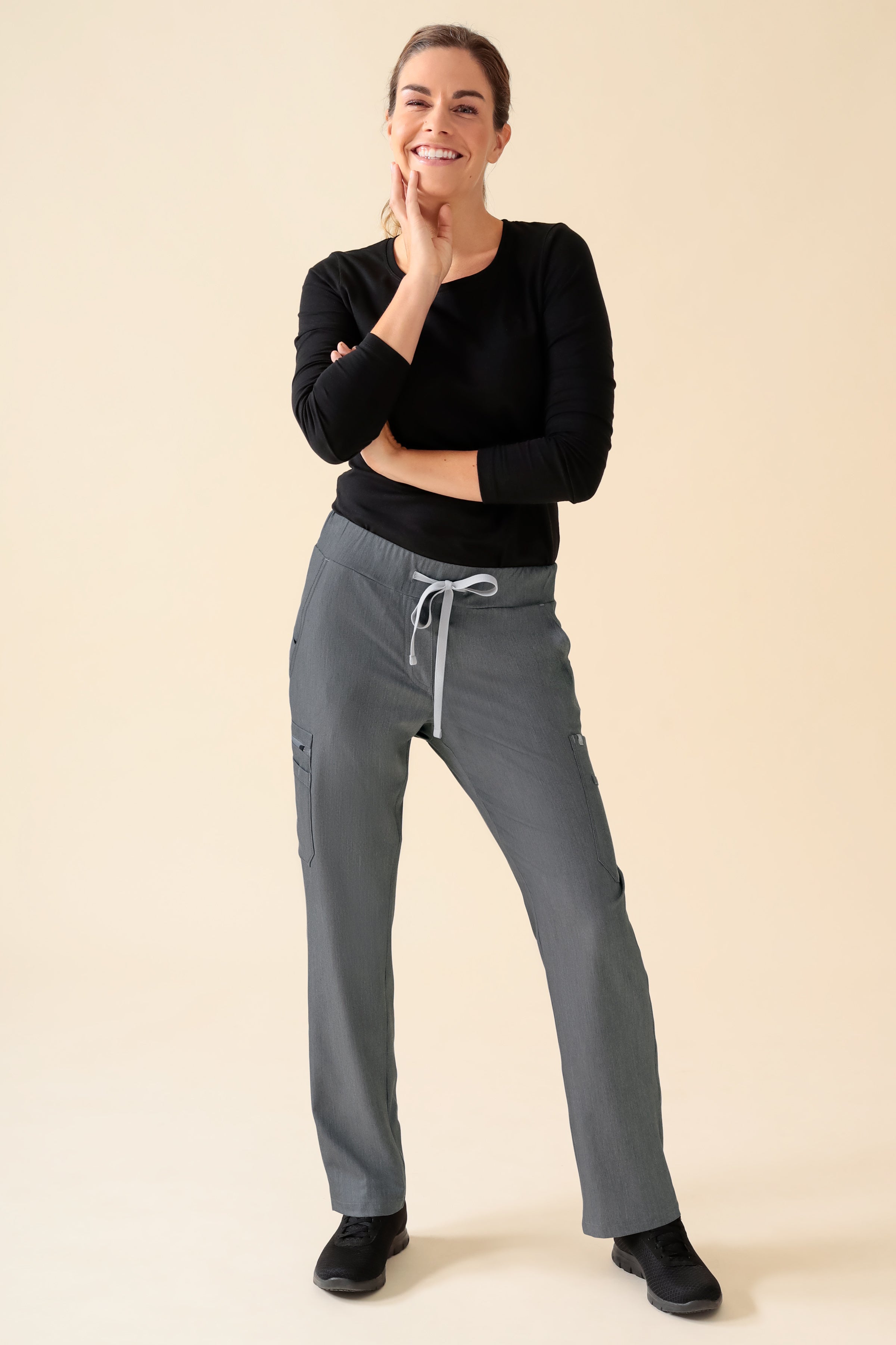 KAERE Hose Damen - gerader Saum Kurzgr. mit Beintaschen grau melange