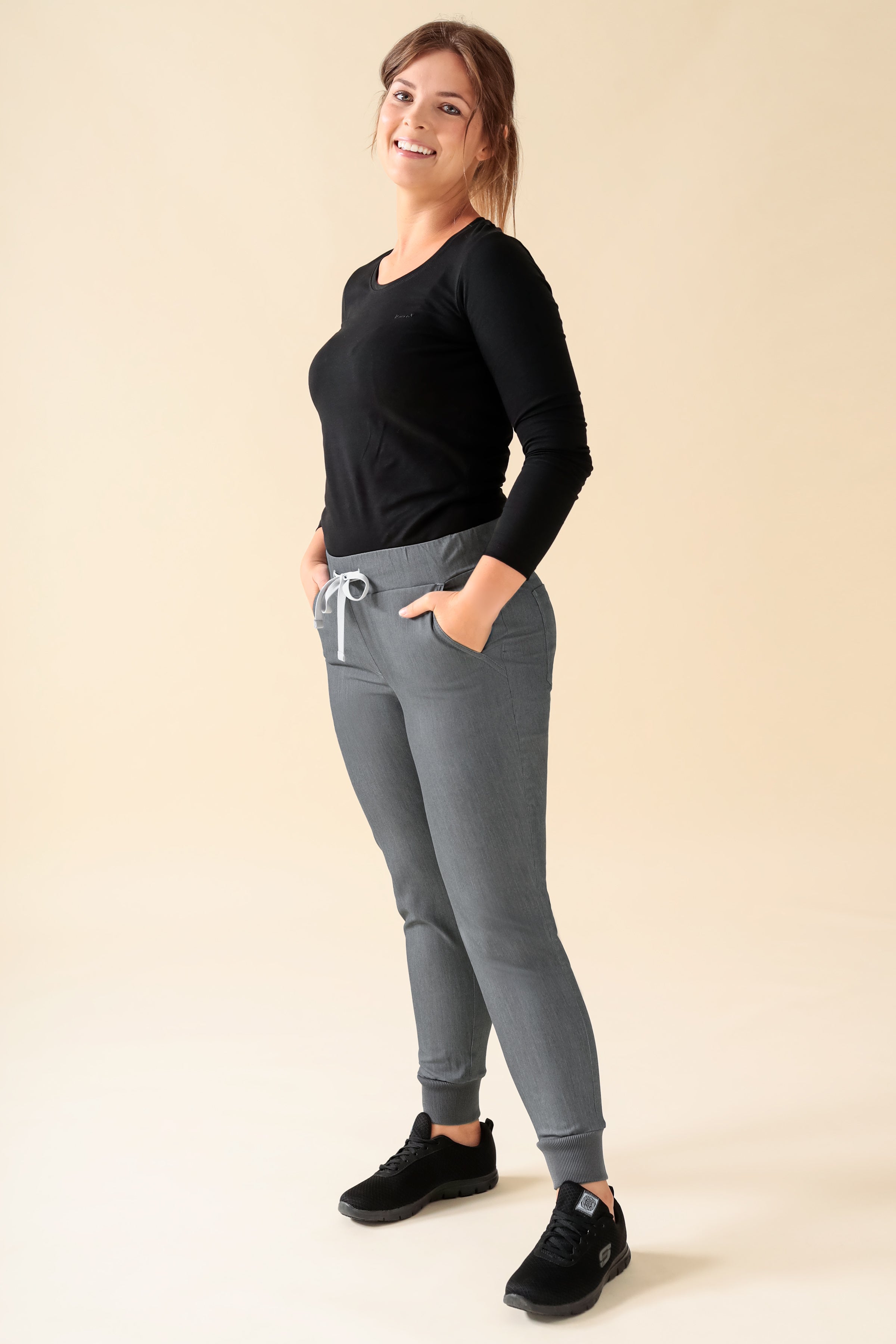 KAERE Hose Damen - Saumbündchen Kurzgr. ohne Beintaschen grau melange