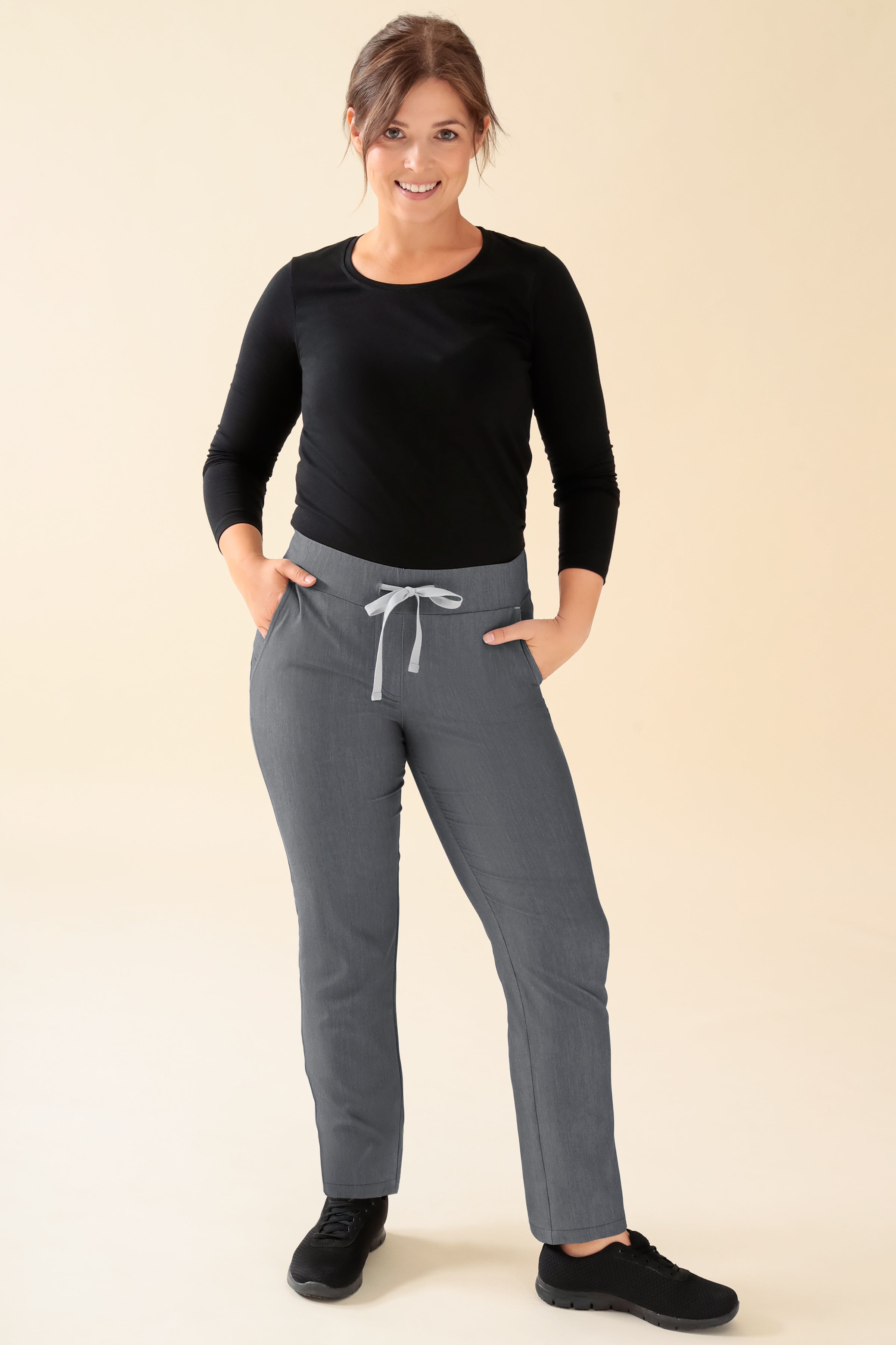 KAERE Hose Damen - gerader Saum Kurzgr. ohne Beintaschen grau melange