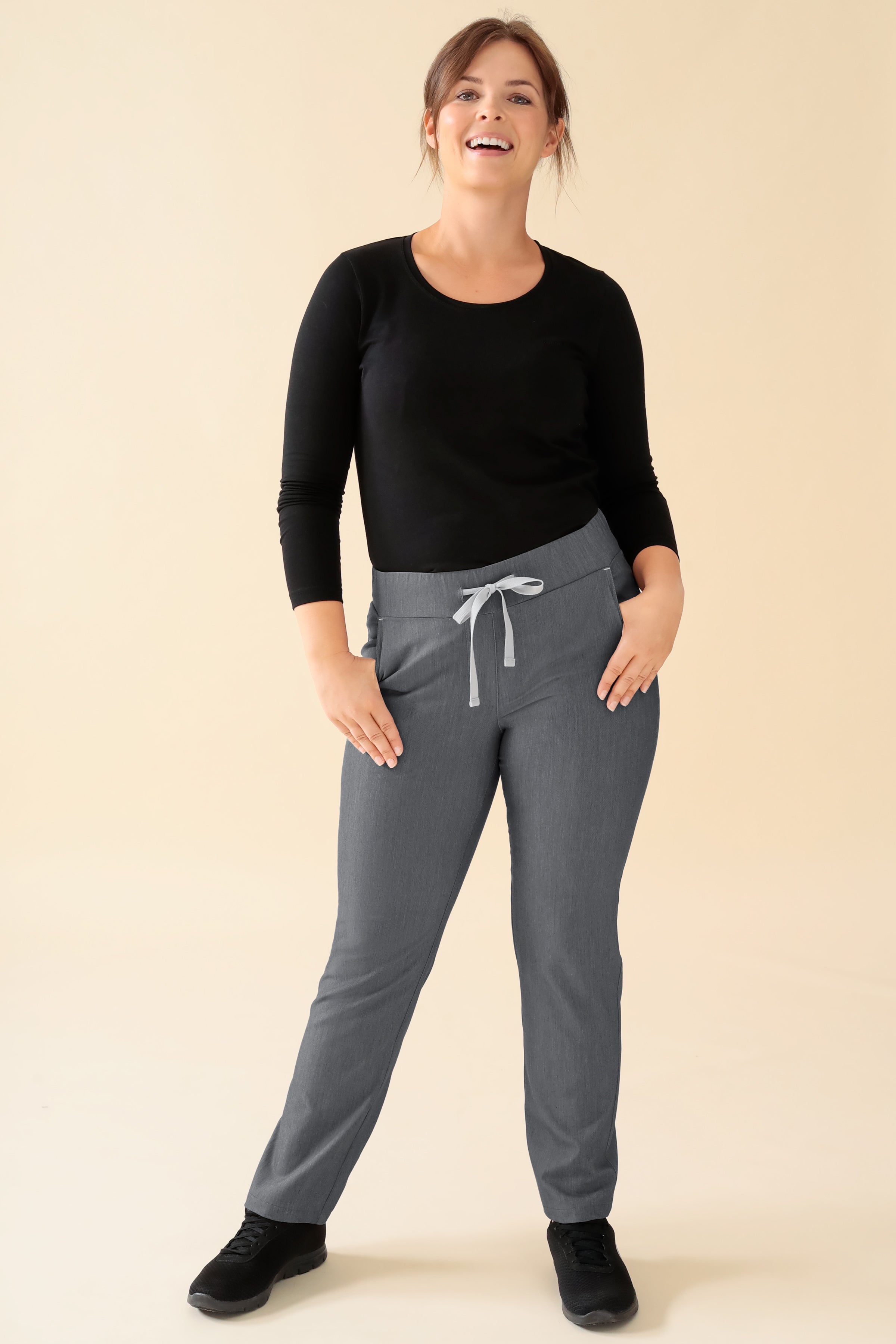 KAERE Hose Damen - gerader Saum Kurzgr. ohne Beintaschen grau melange