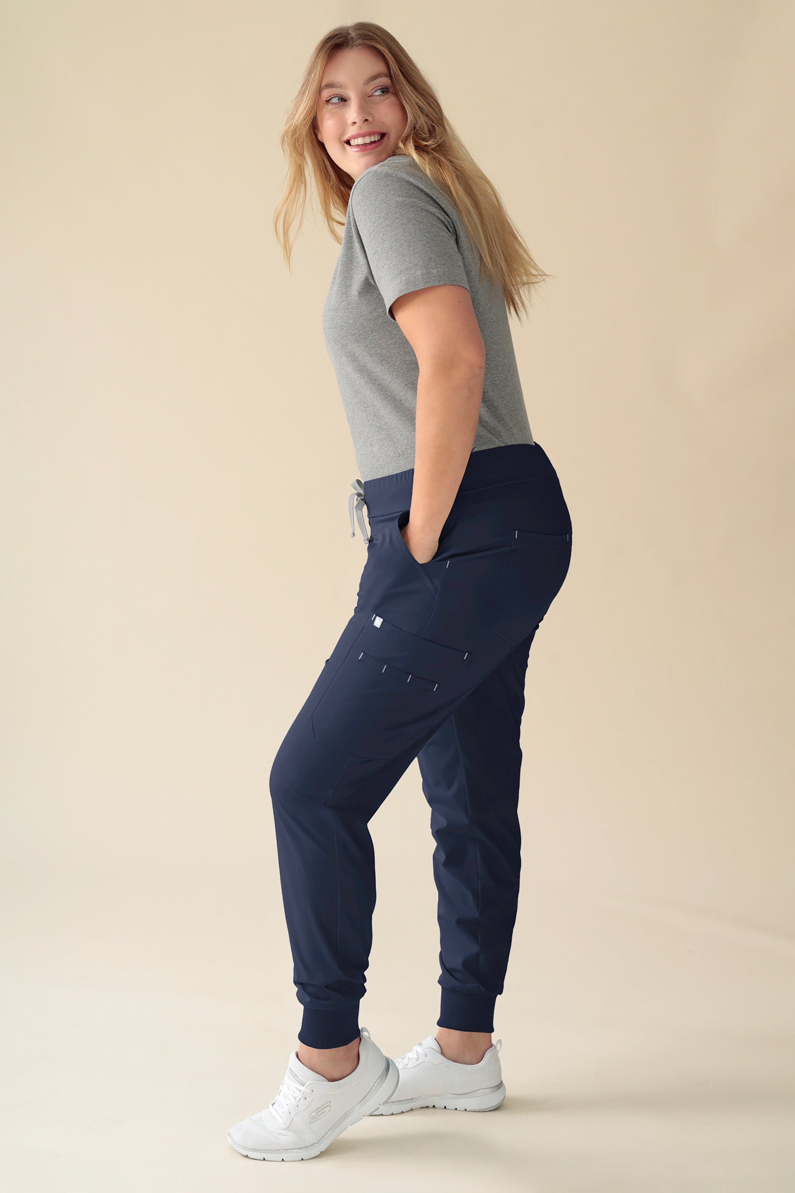 KAERE Hose Damen - Saumbündchen mit Beintaschen navy