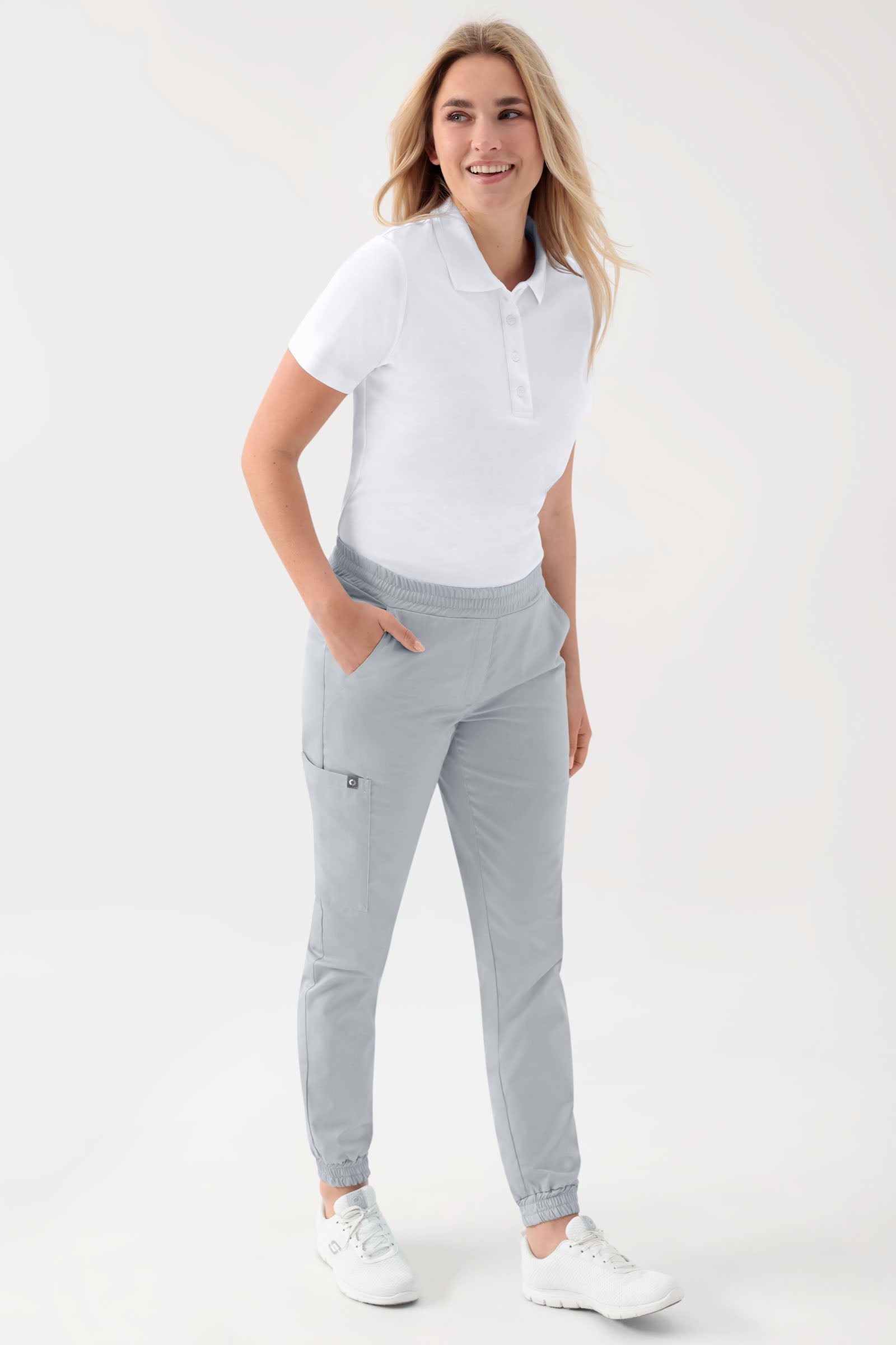 GREEN Stretch Hose Damen - Jogpants Style perlgrau, Vorderansicht