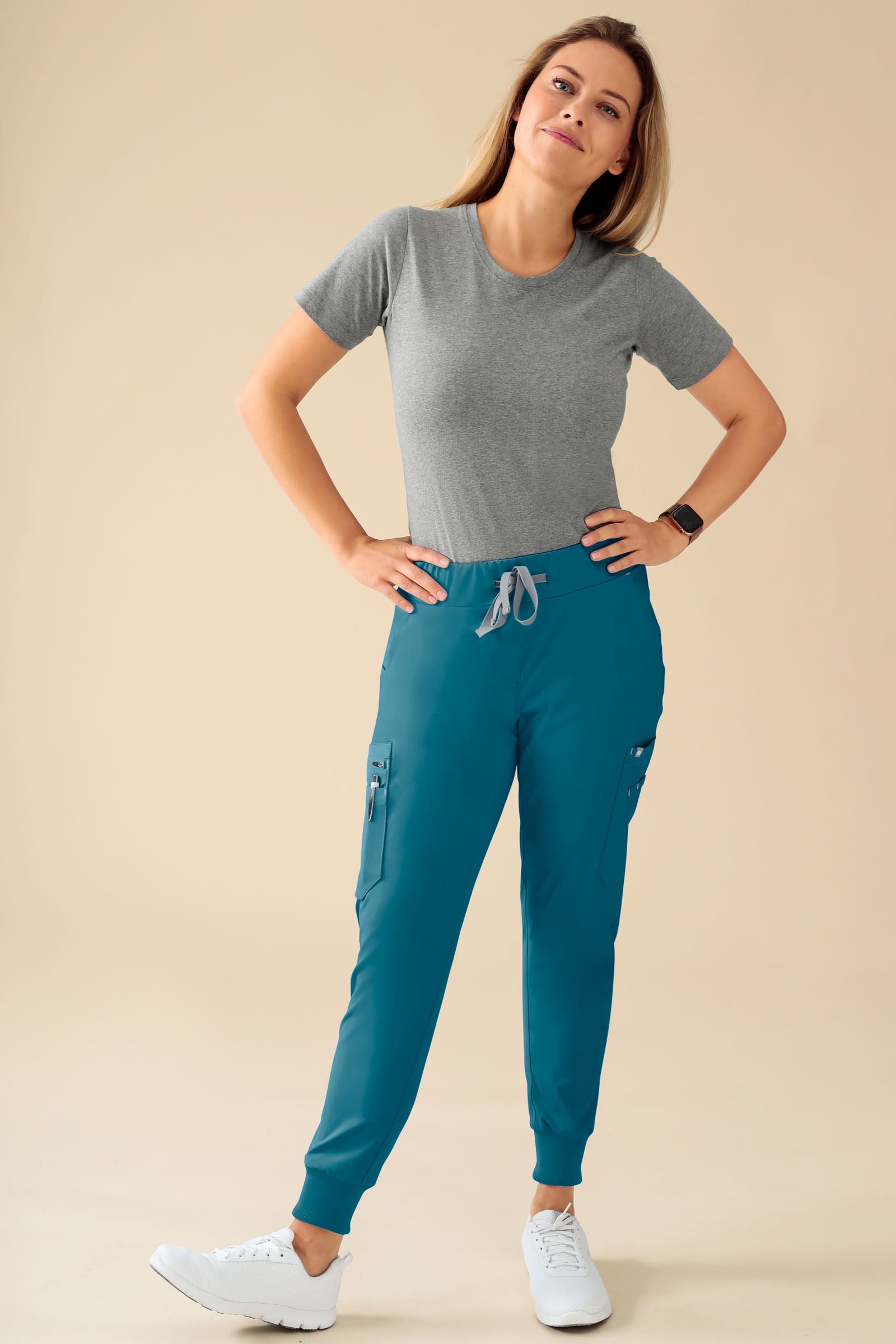 KAERE Hose Damen - Saumbündchen Kurzgr. mit Beintaschen petrol, Vue de face