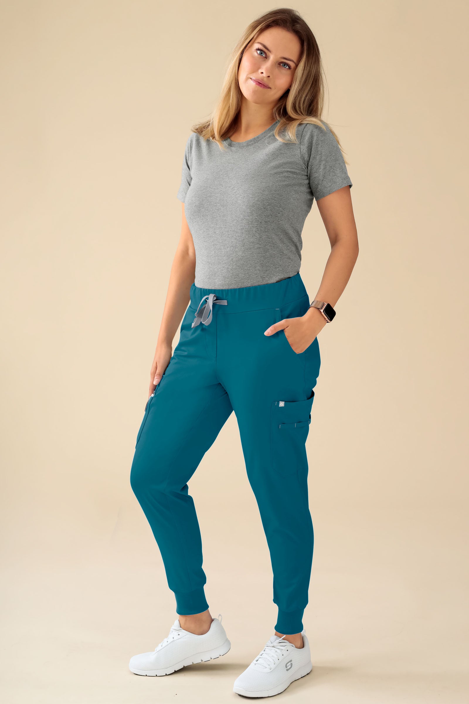 KAERE Hose Damen - Saumbündchen Kurzgr. mit Beintaschen petrol, Vue de face