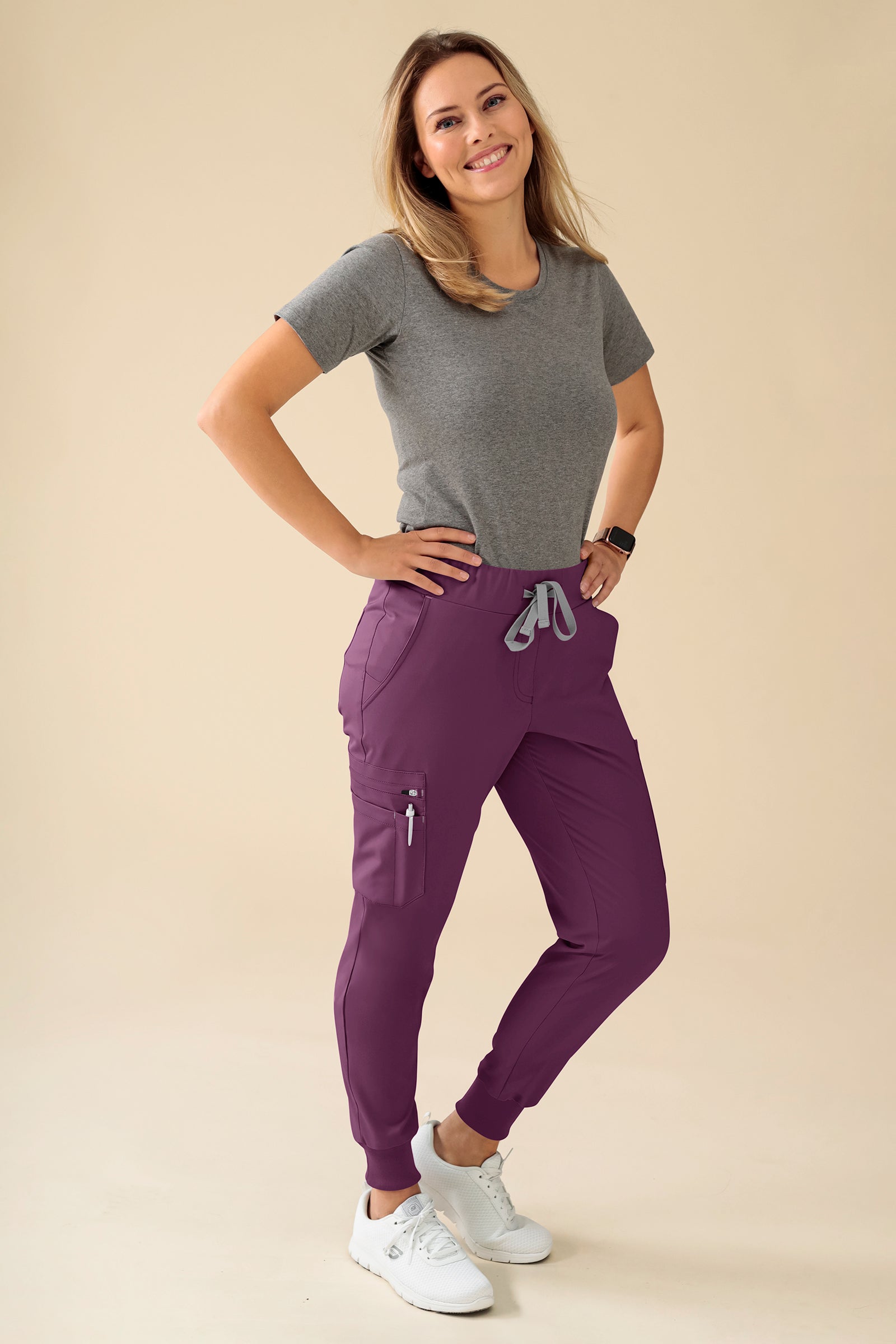 KAERE Hose Damen - Saumbündchen Kurzgr. mit Beintaschen pflaume