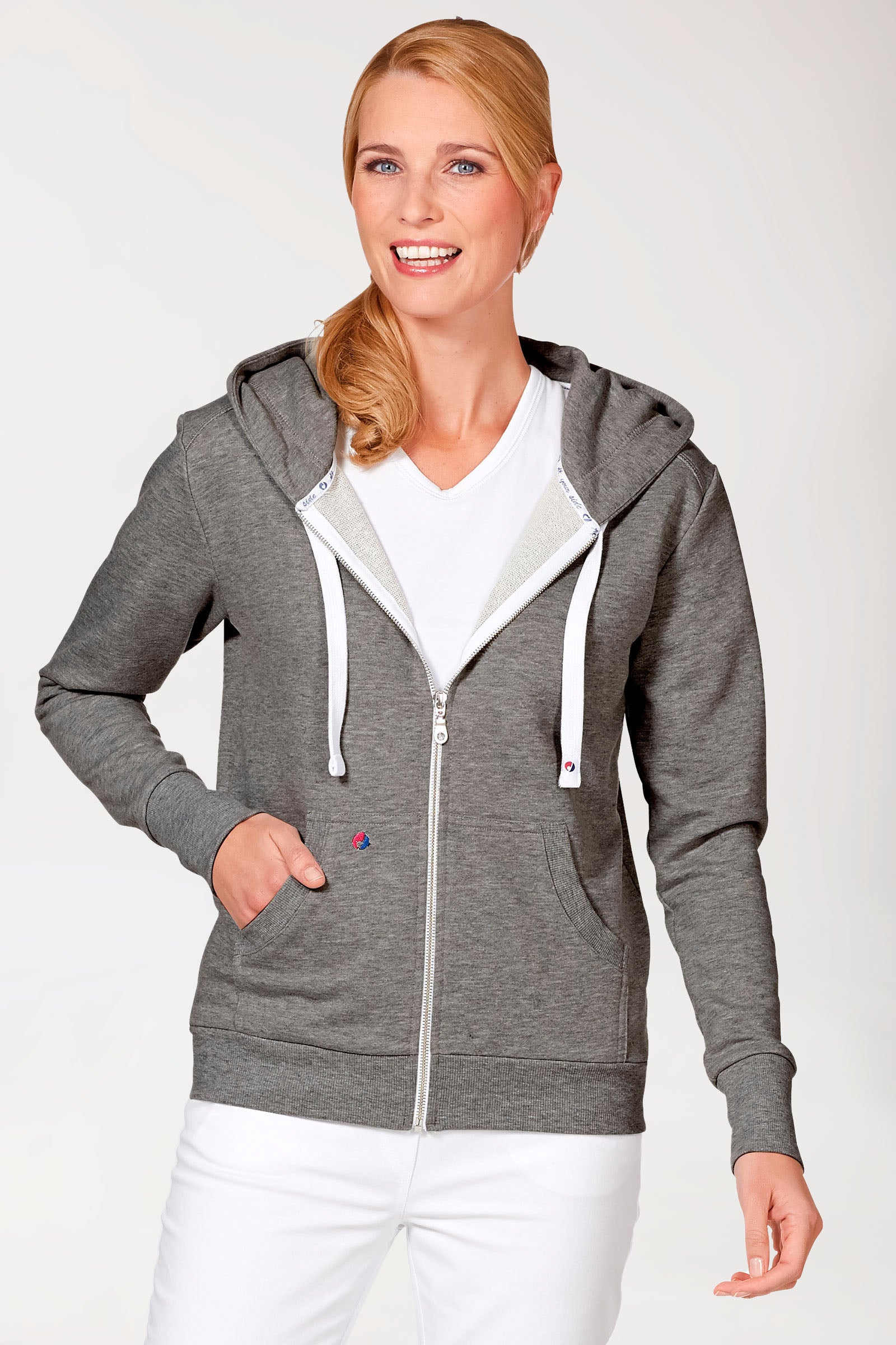 Sweatjacke Damen - mit Kapuze grau melange
