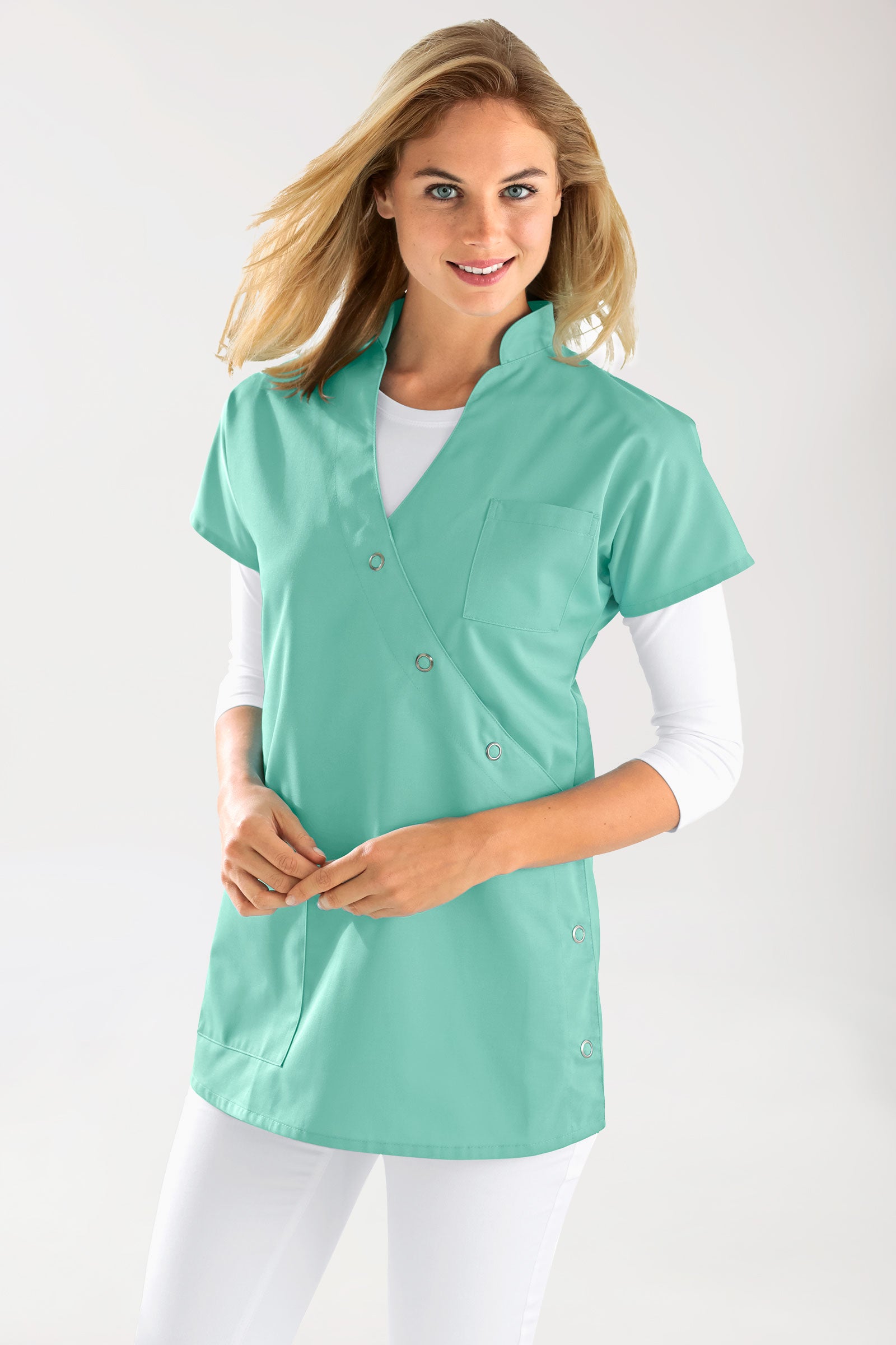JUST STRONG Kasack Damen - Druckknopfleiste aqua green, Vorderansicht