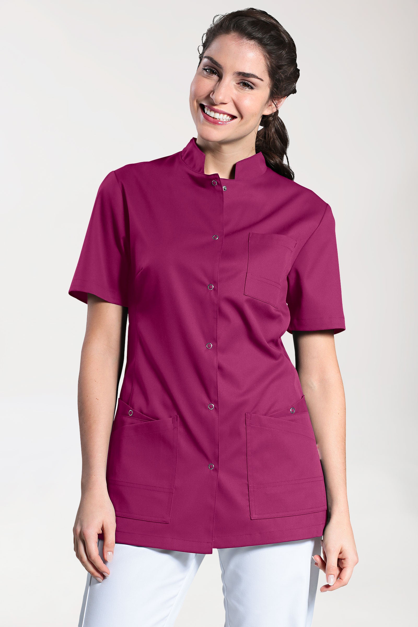 CLINIC STRETCH Kasack Damen - geknöpft berry