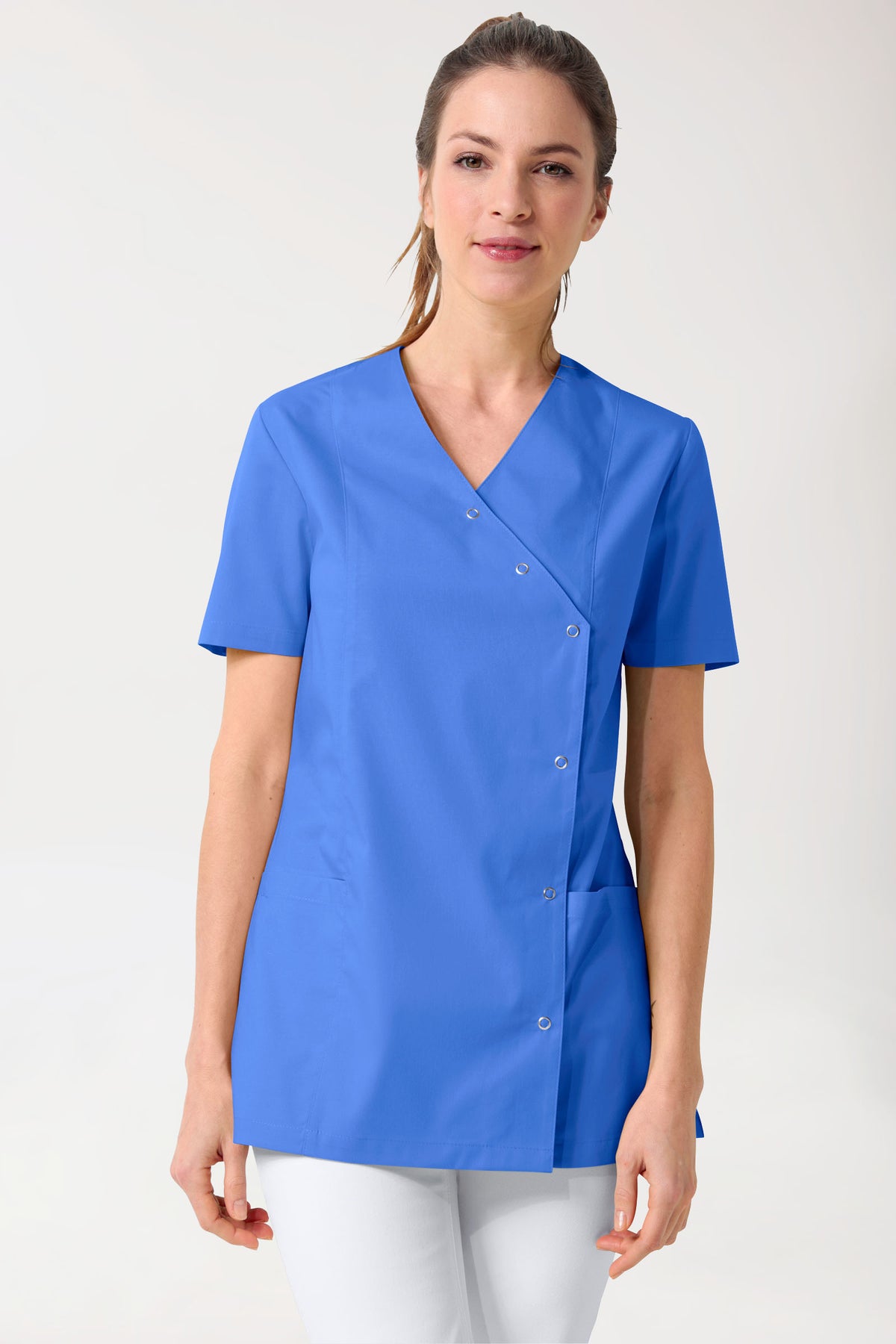 Stretch Kasack Damen - durchgeknöpft königsblau