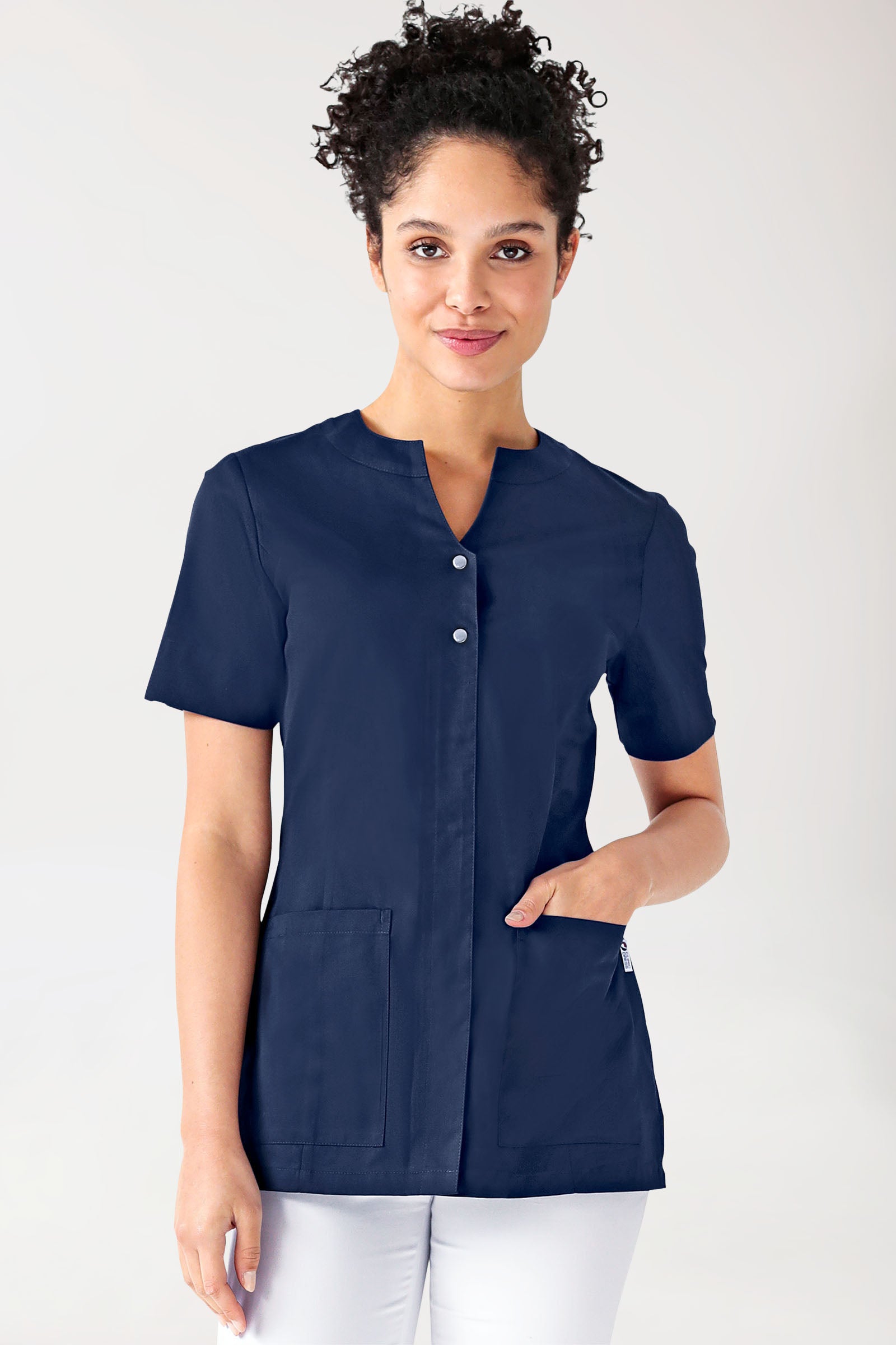 Beauty Kasack Damen - verdeckte Knopfleiste navy, Vorderansicht