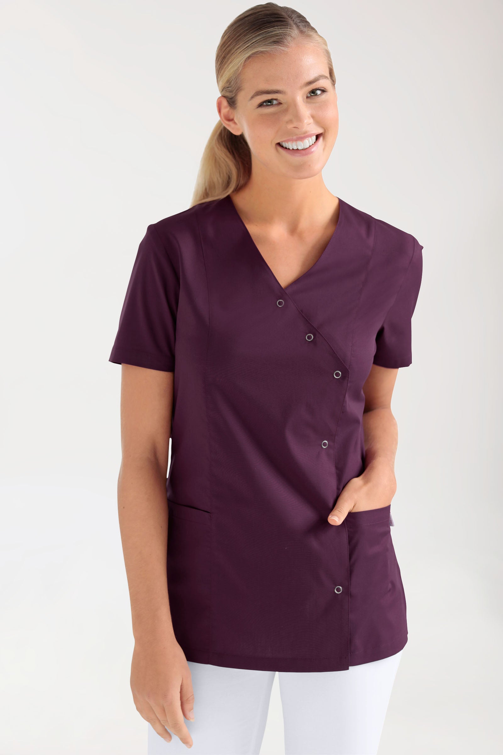 Stretch Kasack Damen - durchgeknöpft pflaume