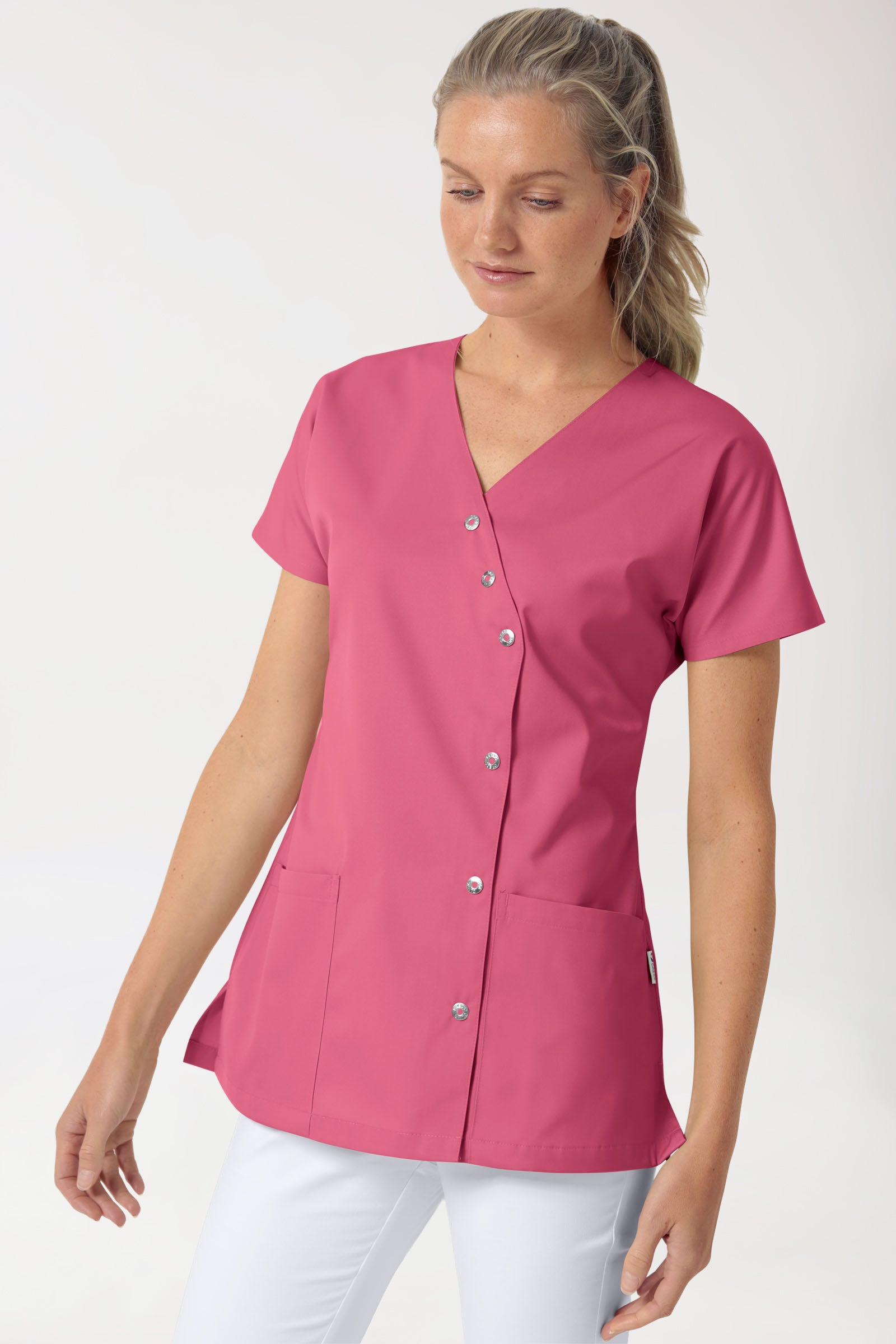 Beauty Kasack Damen - asymmetrische Druckknopfleiste rosenholz, Vue de face