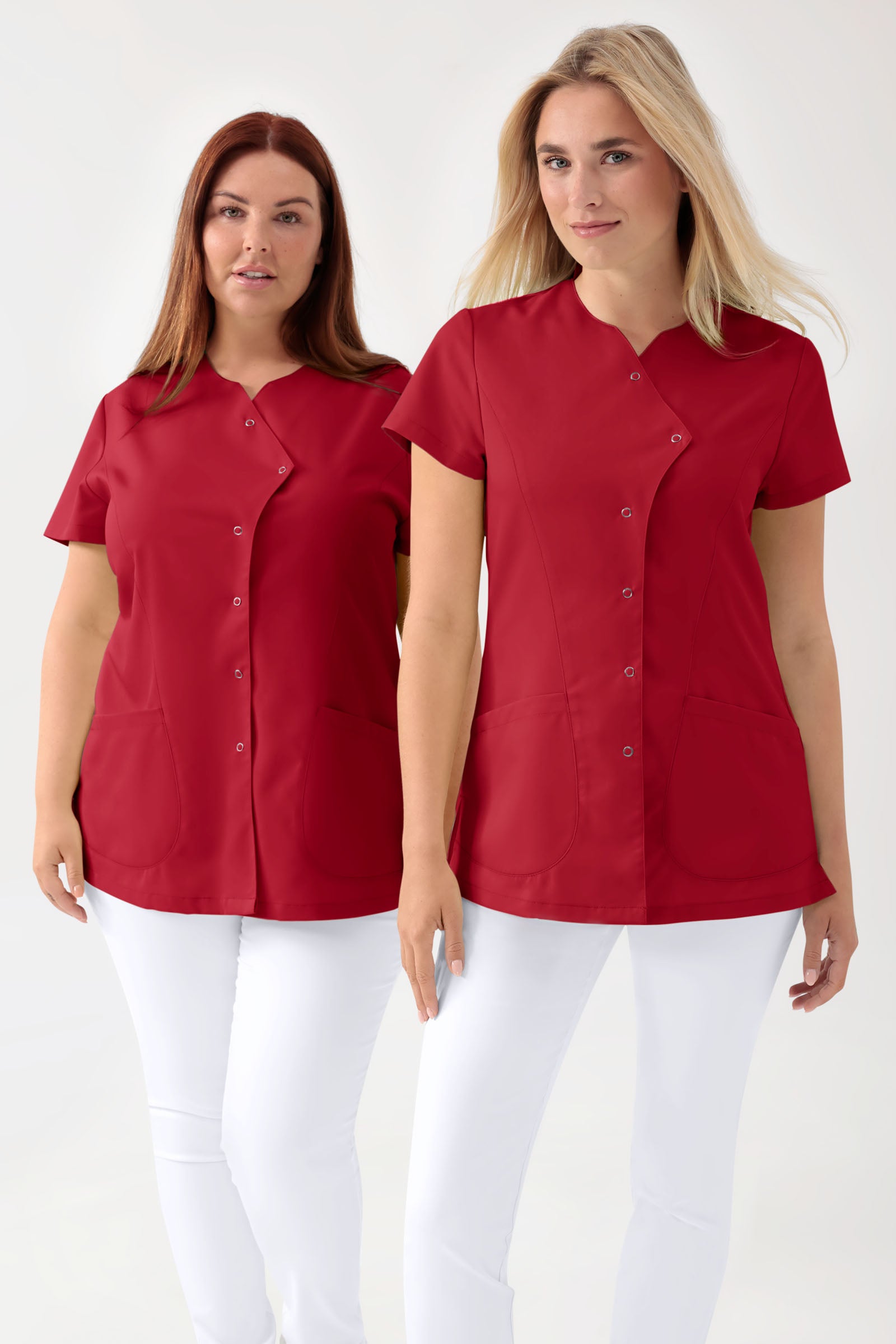GREEN Stretch Kasack Damen - asymmetrische Druckknopfleiste rot, Vue de face