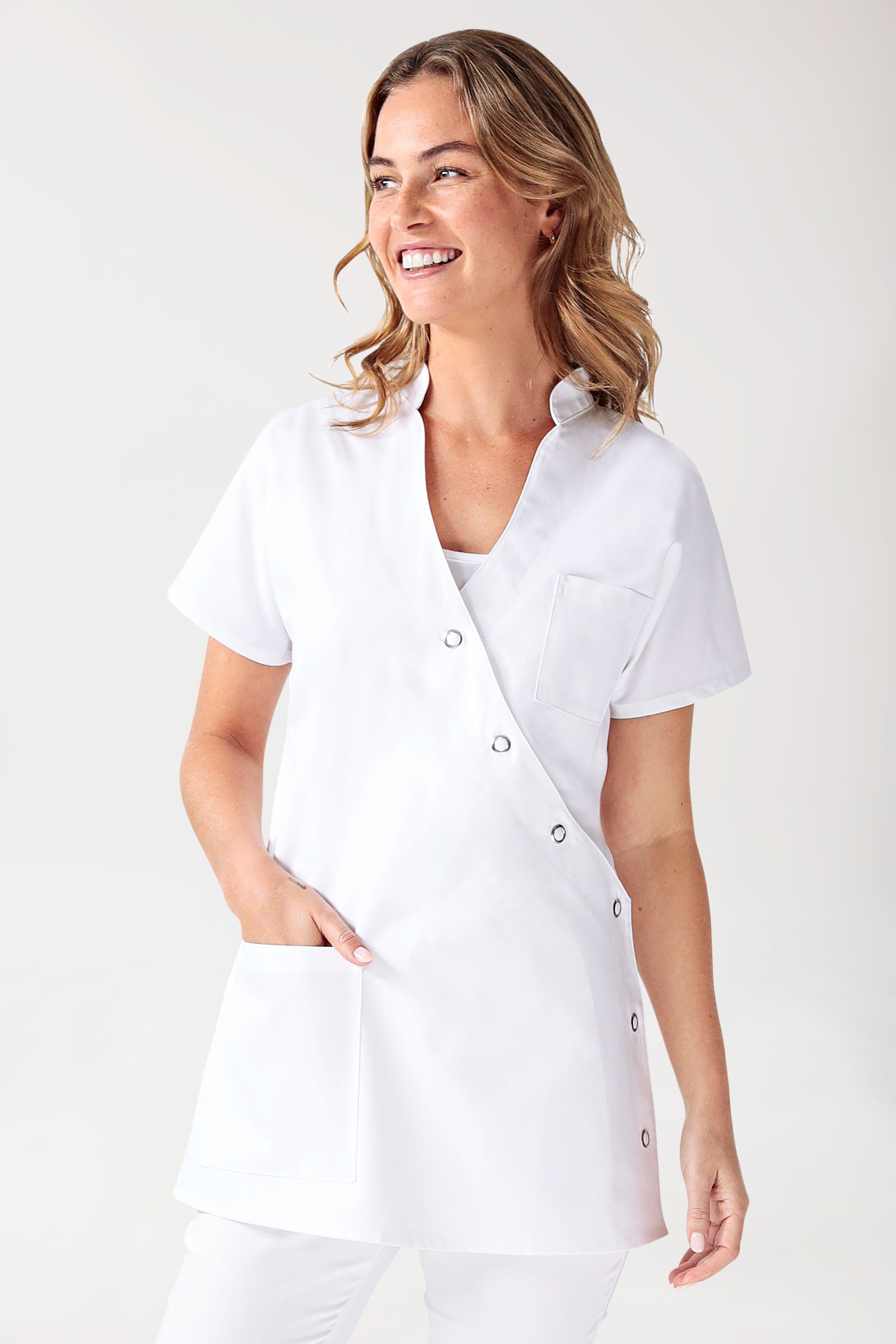 JUST STRONG Kasack Damen - Druckknopfleiste weiss