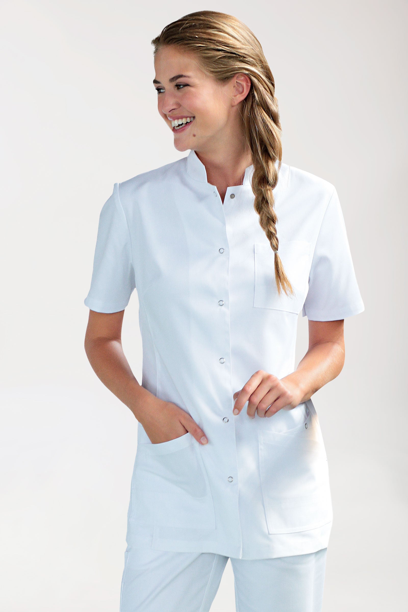 CLINIC STRETCH Kasack Damen - geknöpft weiss