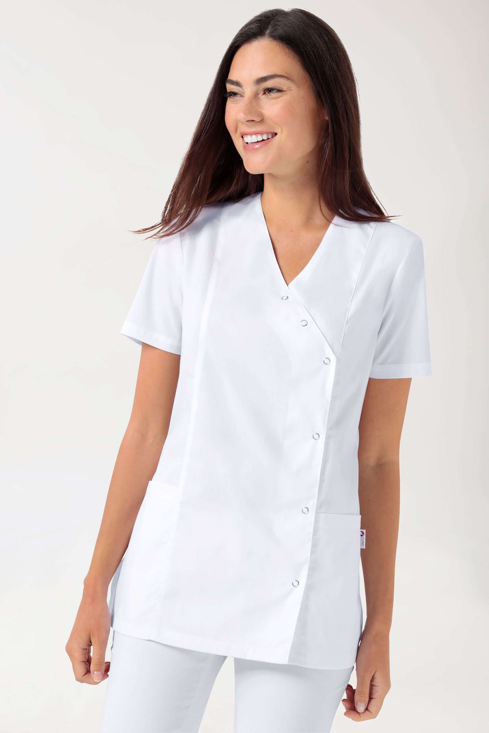 Stretch Kasack Damen - durchgeknöpft weiss