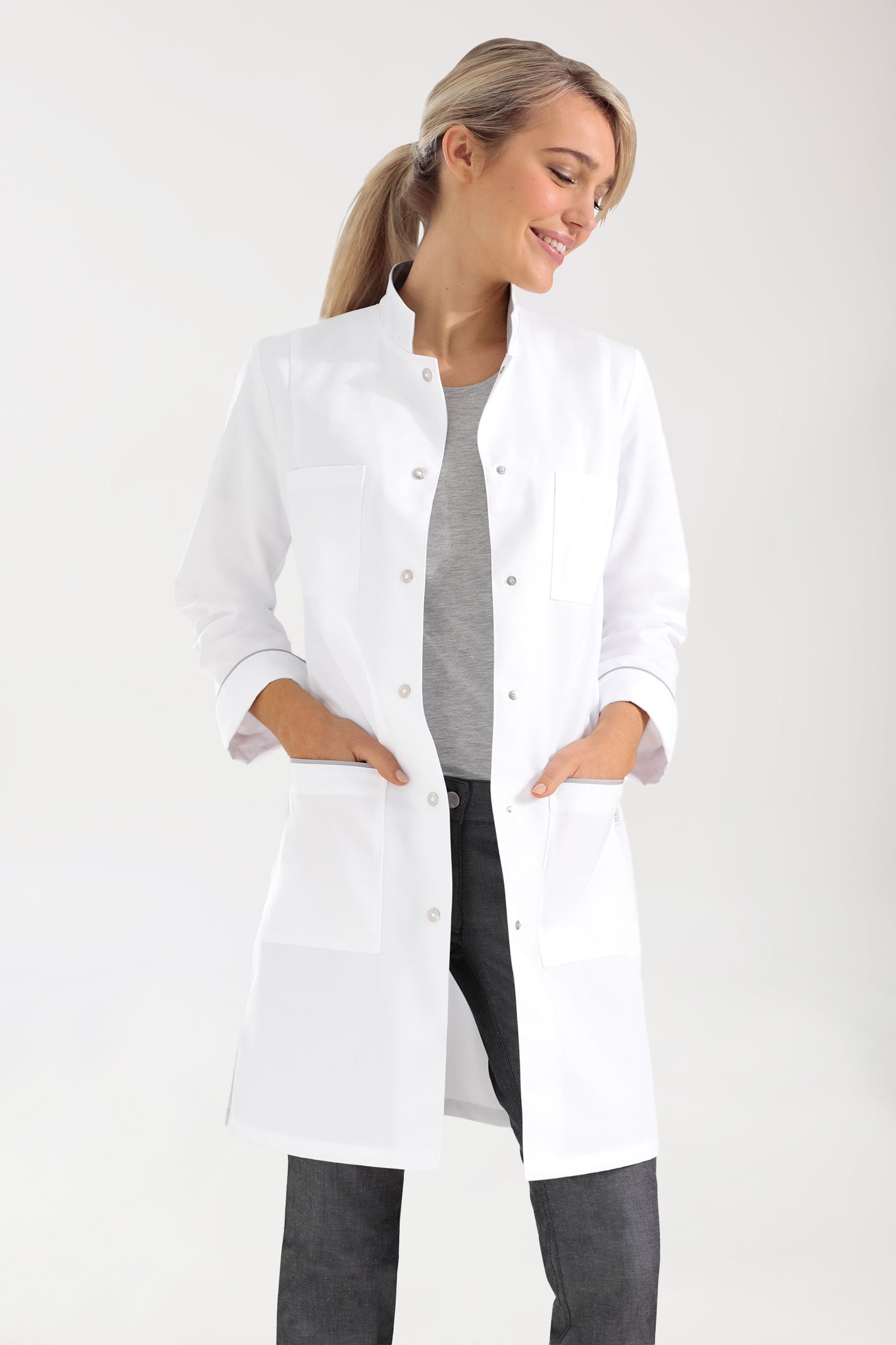 Kurzmantel Damen - Stehkragen weiss/grau