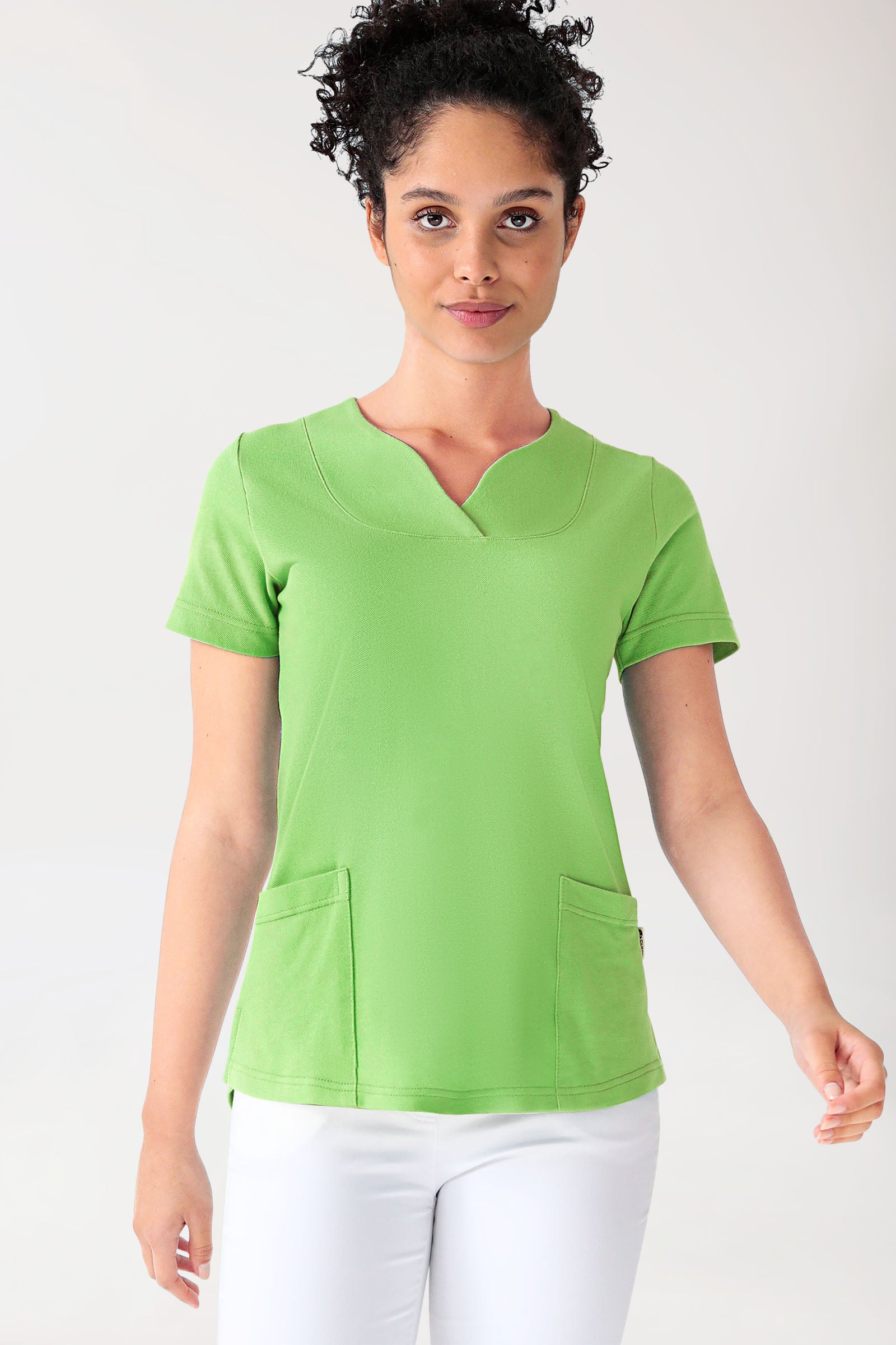 Piqué Longshirt Damen - diagonaler Ausschnitt apfelgrün