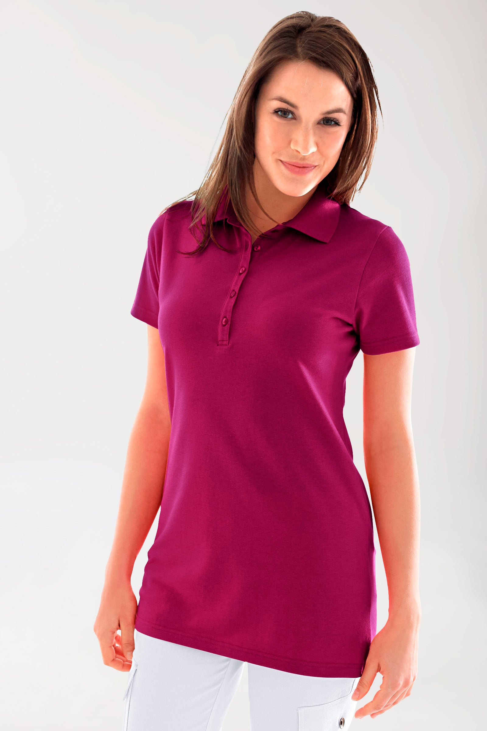 Stretch Longshirt Damen - Polokragen berry