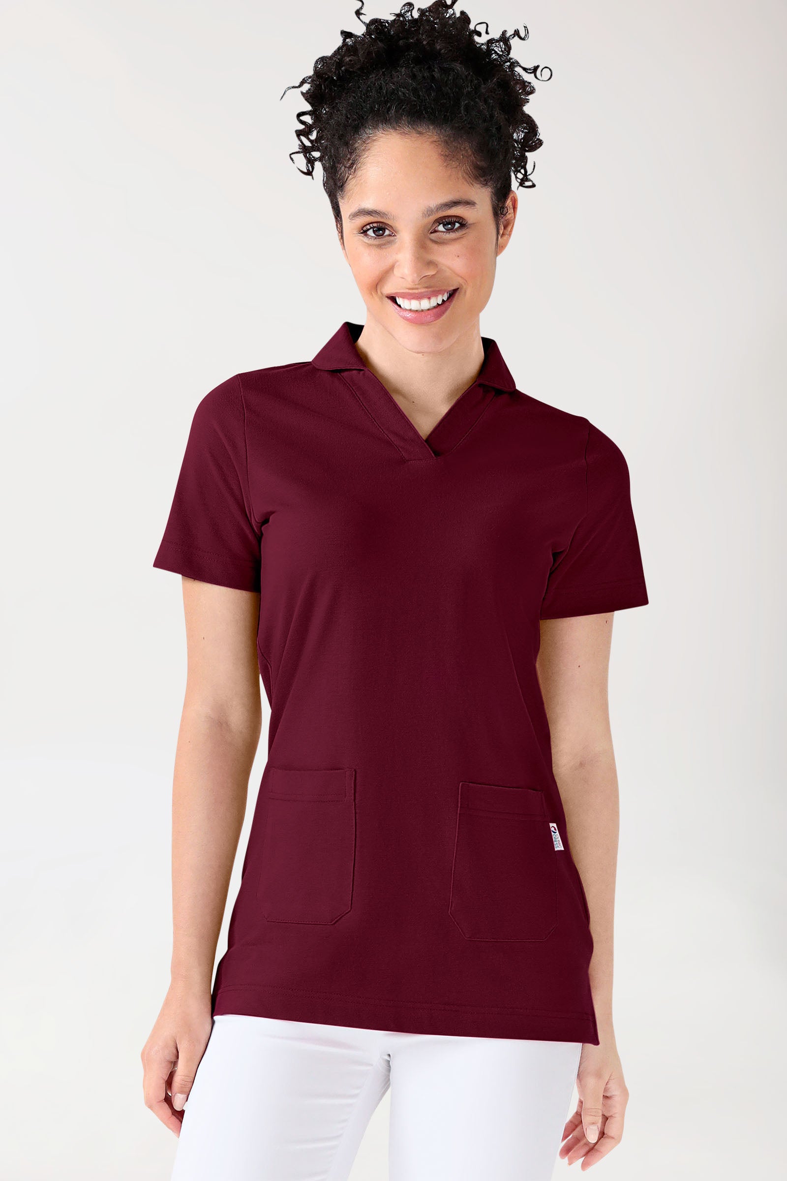 Piqué Longshirt Damen - mit Kragen bordeaux
