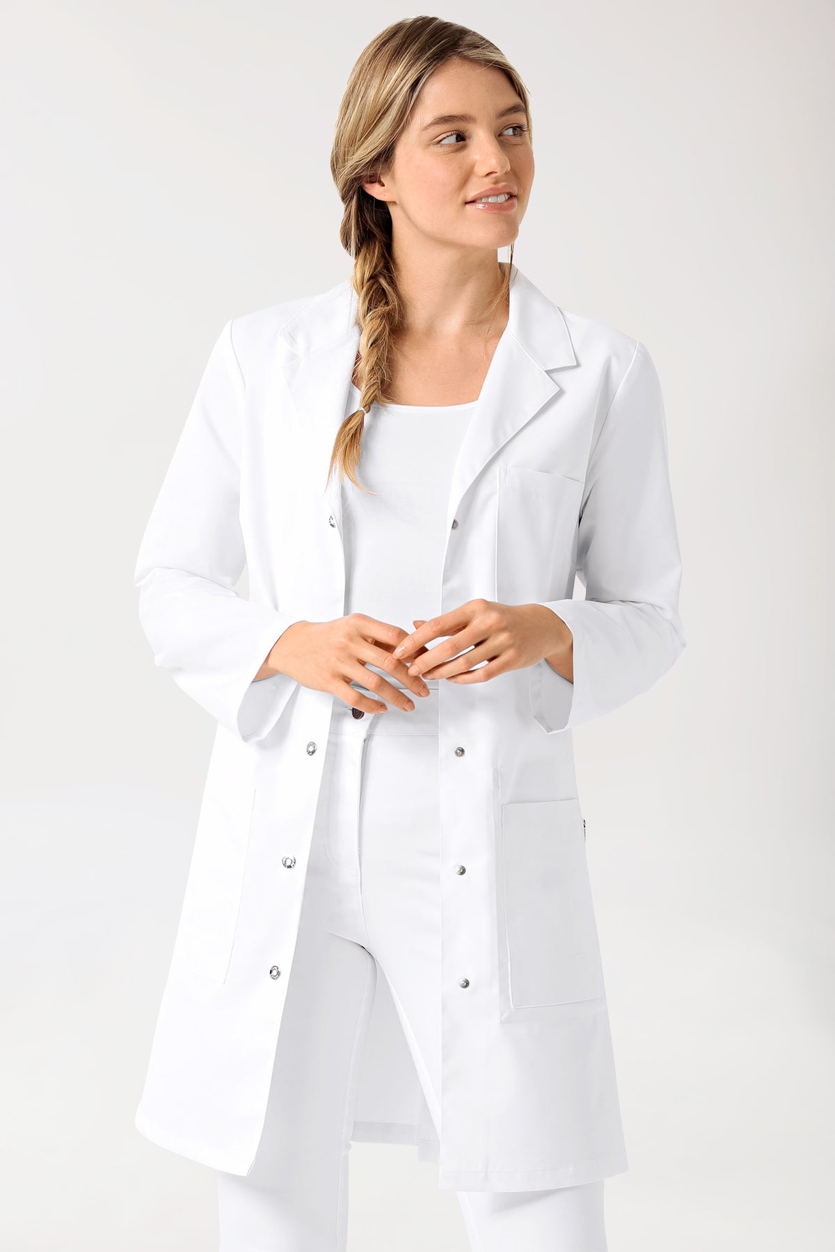 Mantel Damen - Reverskragen weiss, Vorderansicht
