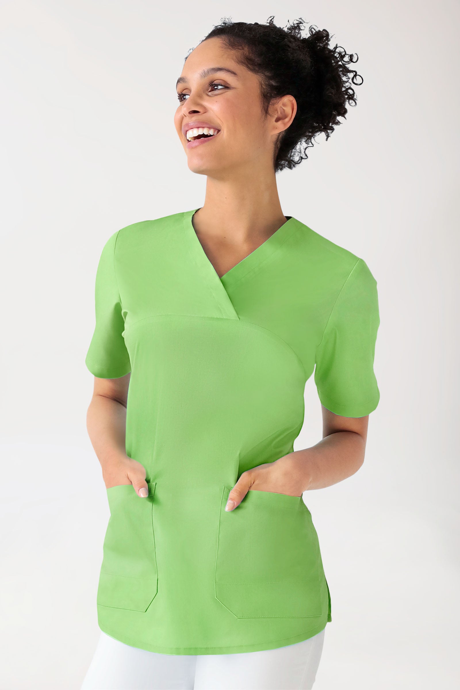 Stretch Schlupfkasack Damen - V-Ausschnitt apfelgrün