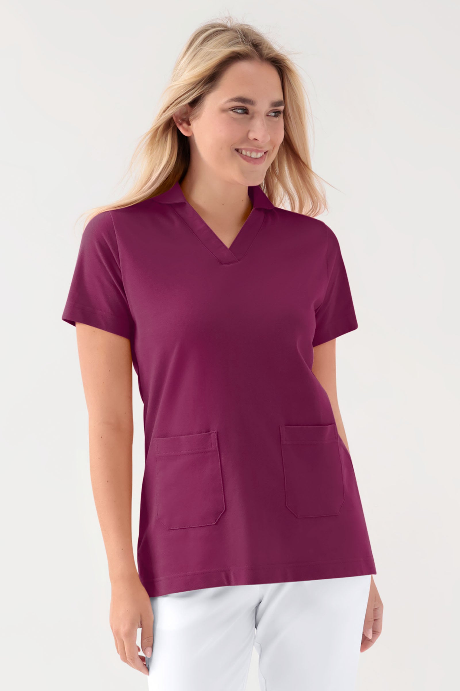 COMFY FLEX Stretch Schlupfkasack Damen - Schalkragen berry