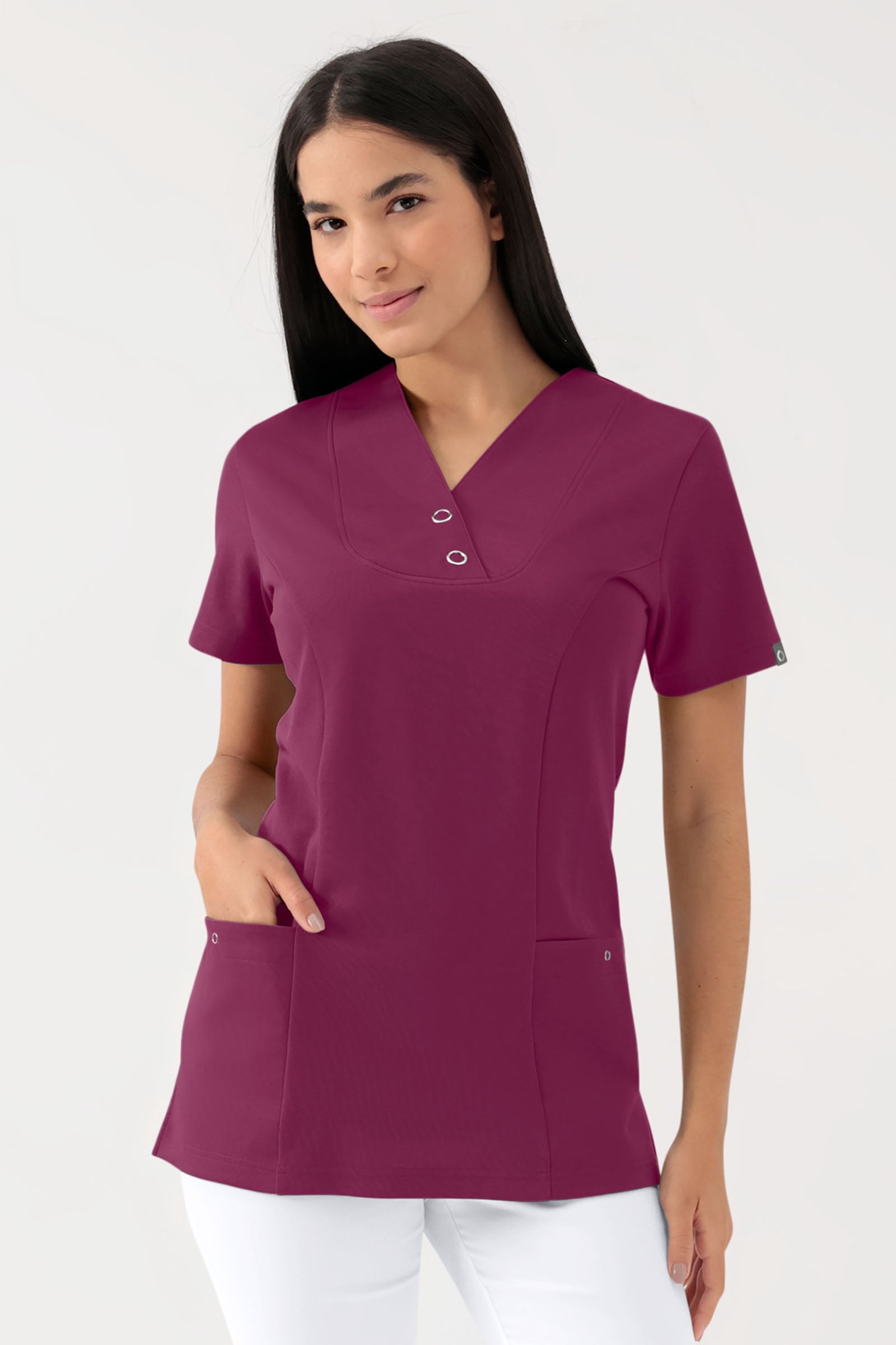 COMFY FLEX Stretch Schlupfkasack Damen - mit Druckknöpfen berry, Vue de face