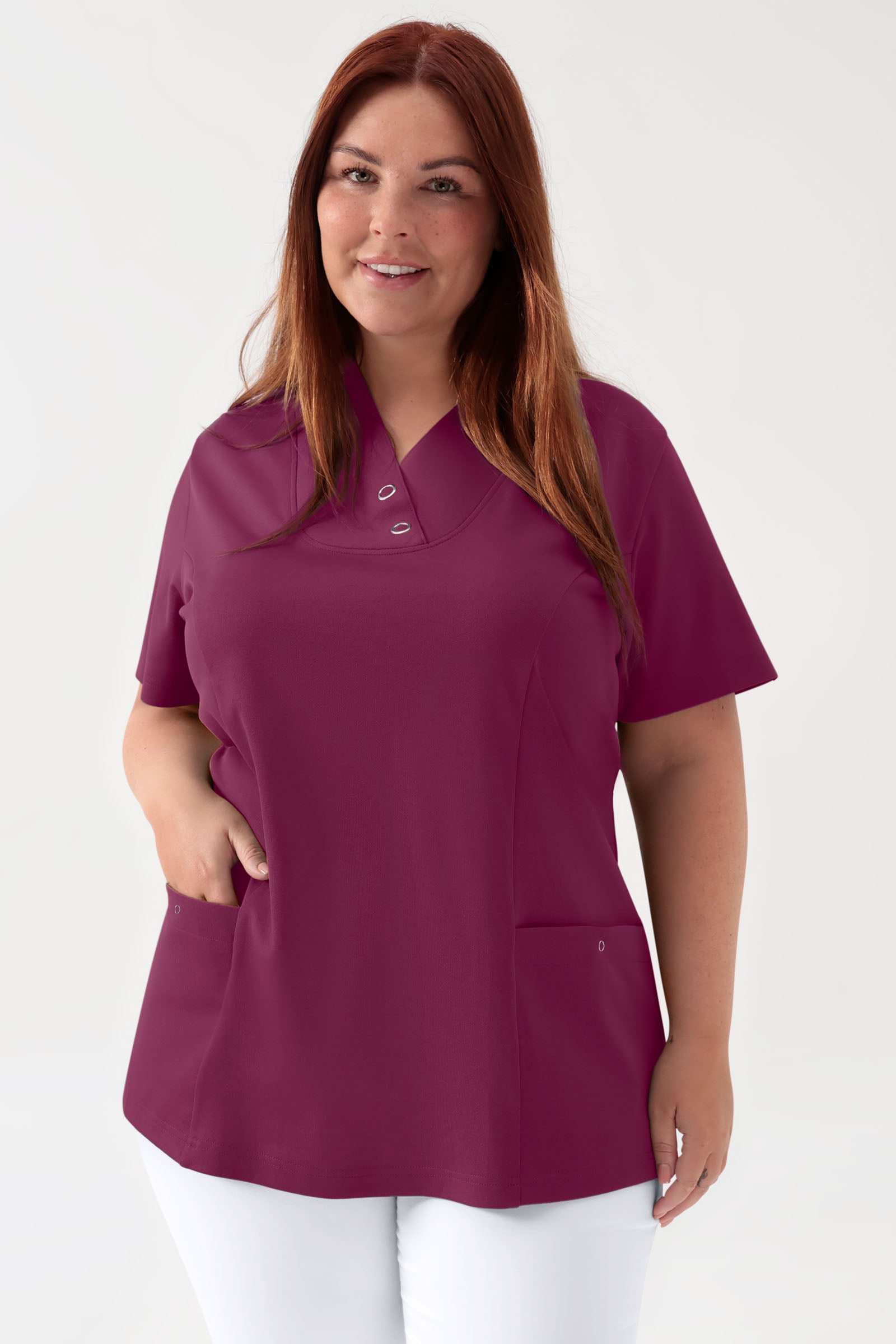 COMFY FLEX Stretch Schlupfkasack Damen - mit Druckknöpfen berry, Vue de face