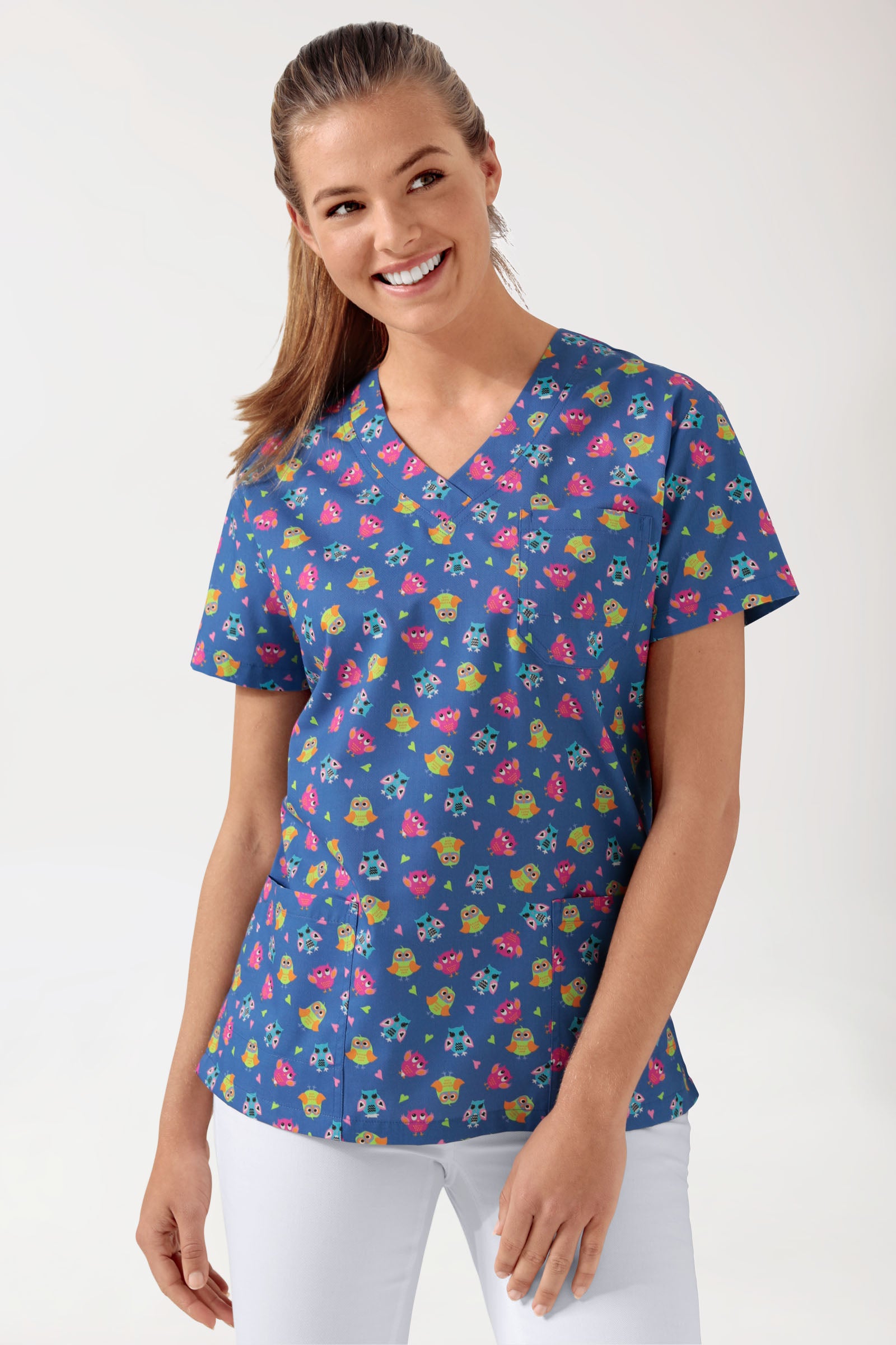 Leichter Schlupfkasack Damen - Alloverprint blau/bunt, Vue de face