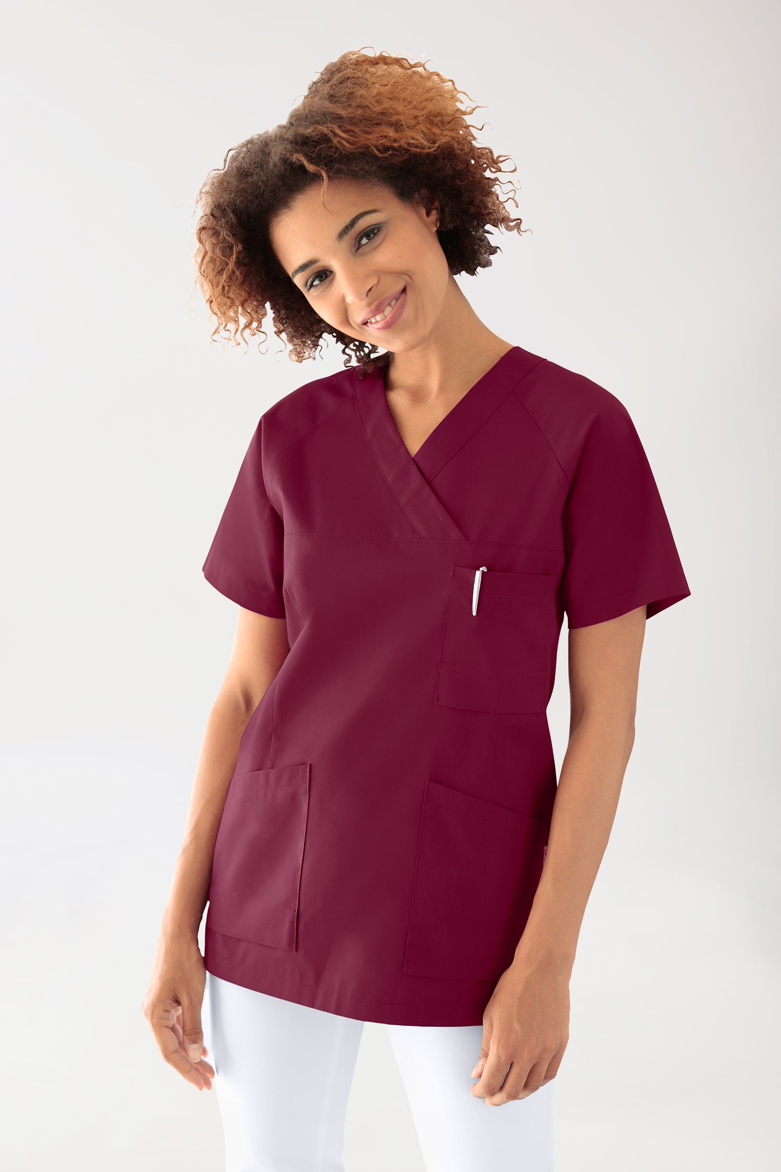 CORE Schlupfkasack Damen - 3er-Pack - V-Ausschnitt bordeaux