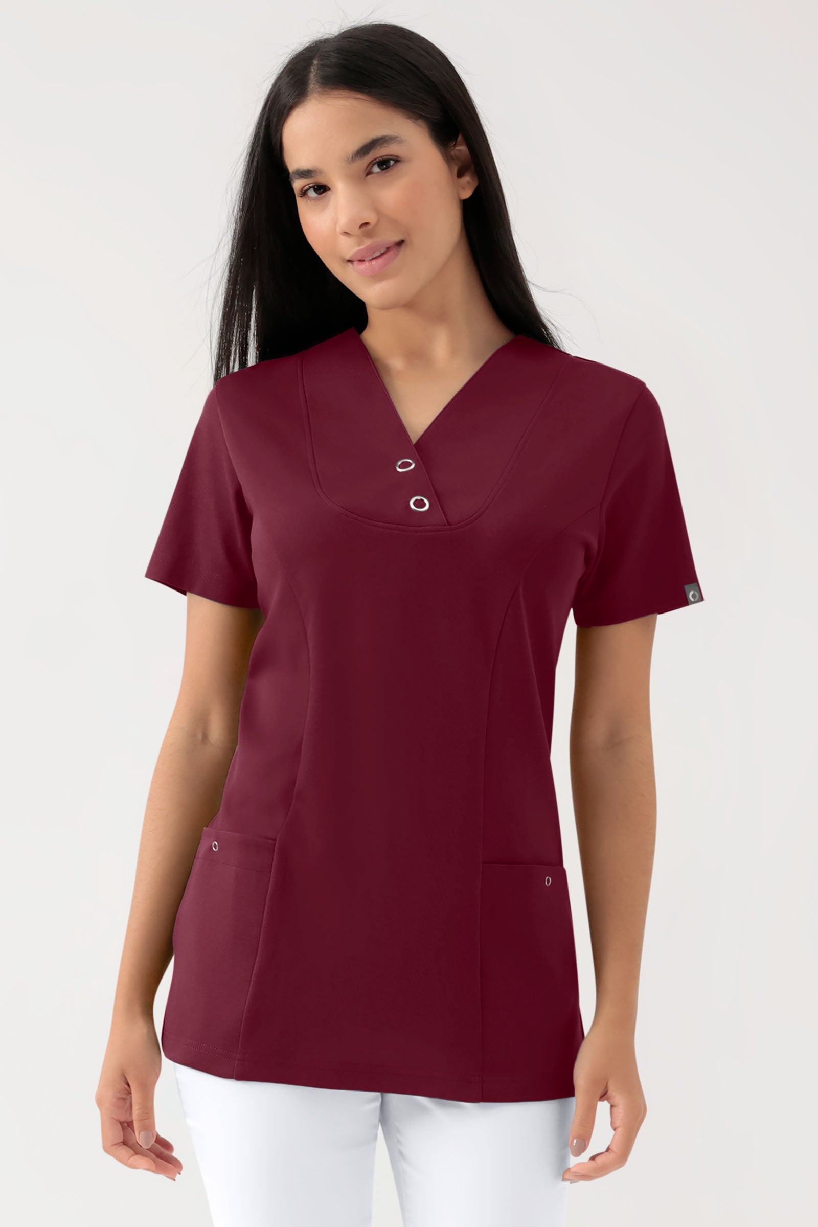 COMFY FLEX Stretch Schlupfkasack Damen - mit Druckknöpfen bordeaux, Vue de face