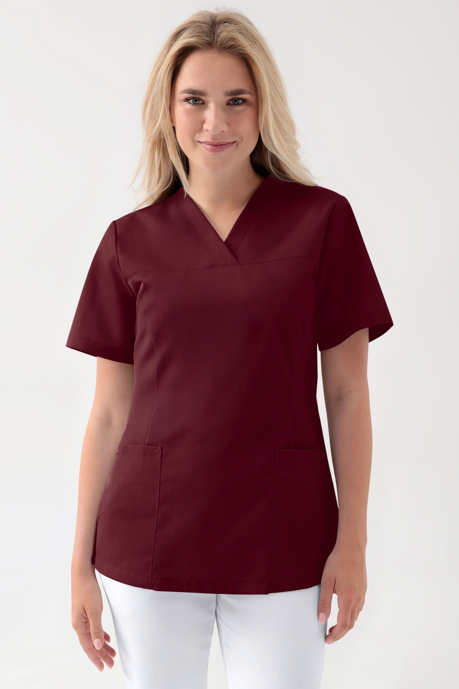 Stretch Schlupfkasack Damen - V-Ausschnitt bordeaux