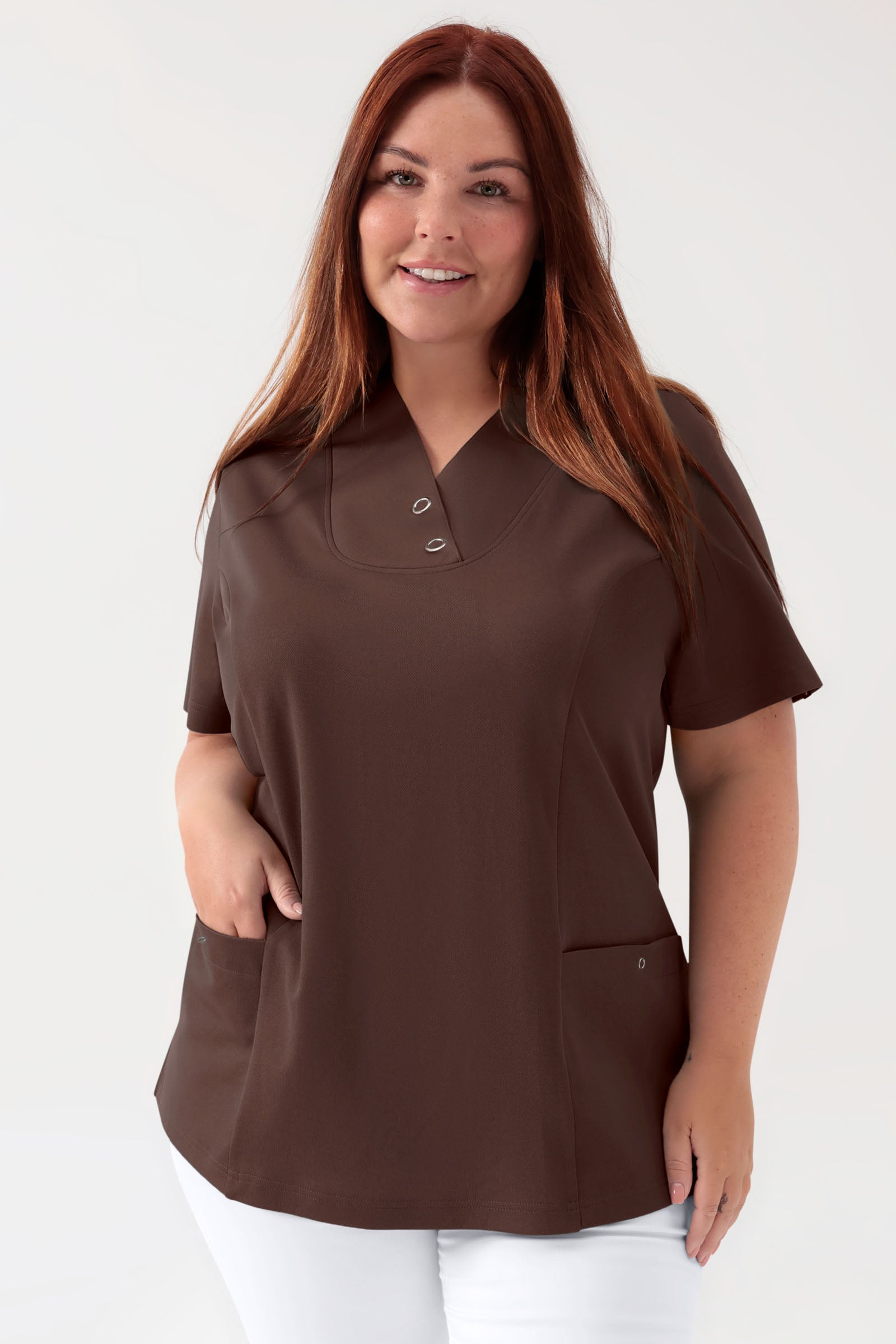 COMFY FLEX Stretch Schlupfkasack Damen - mit Druckknöpfen coffee