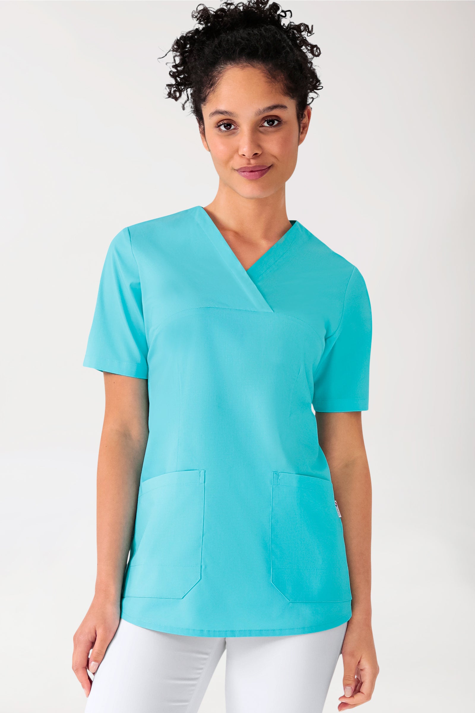 Stretch Schlupfkasack Damen - V-Ausschnitt curaçao, Vue de face