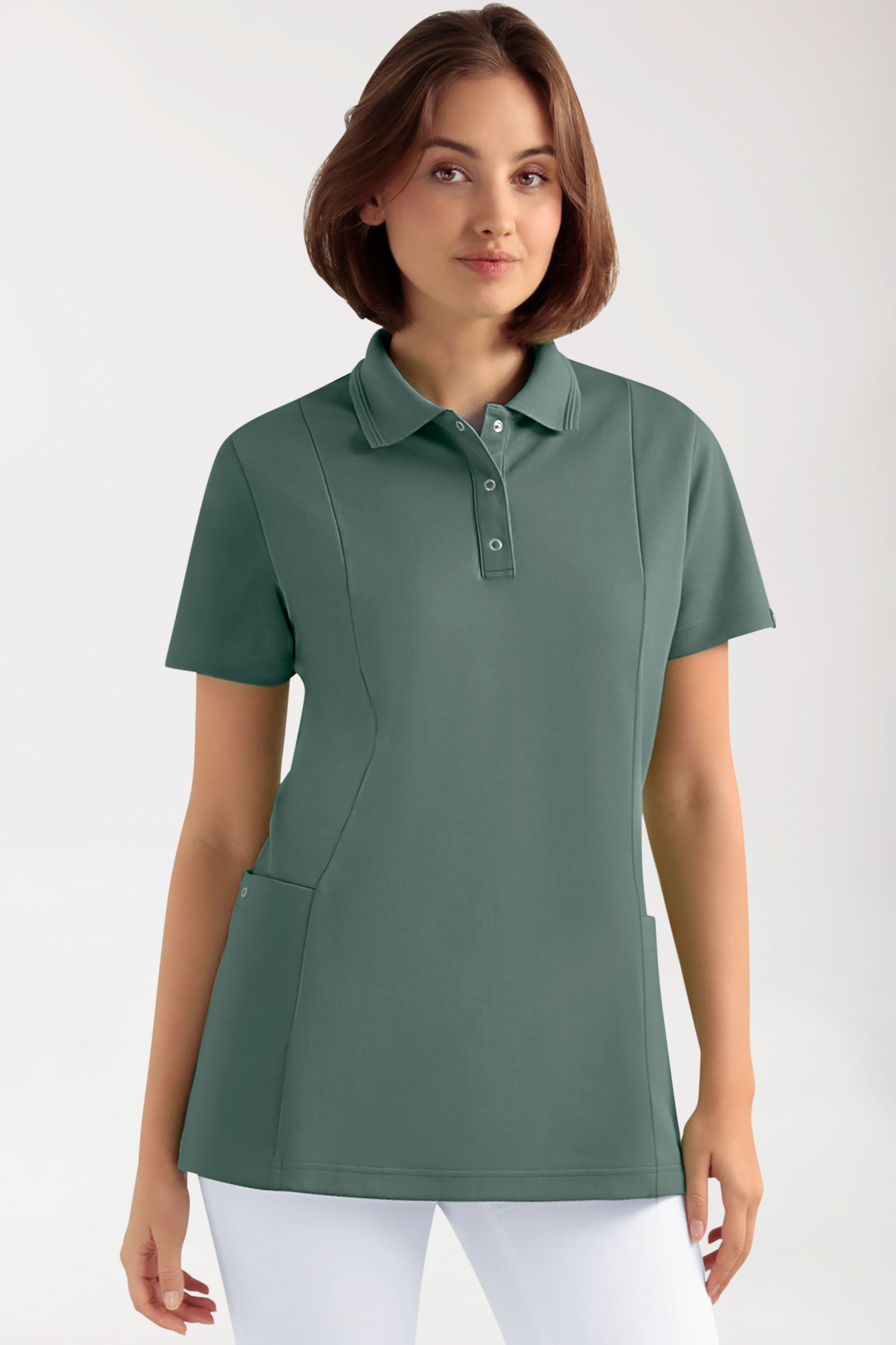 COMFY FLEX Stretch Schlupfkasack Damen - Polokragen dunkelgrün