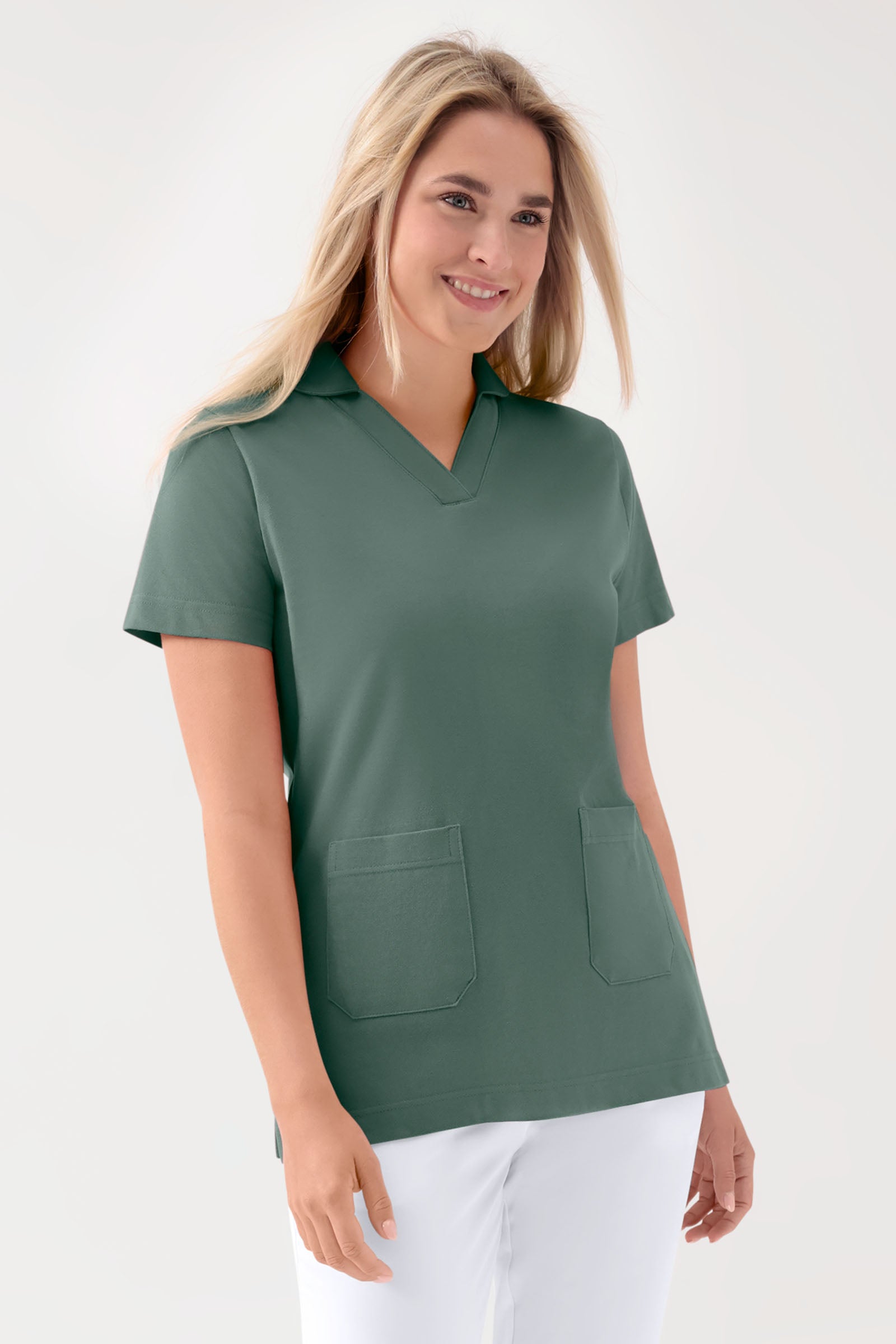 COMFY FLEX Stretch Schlupfkasack Damen - Schalkragen dunkelgrün, Vue de face