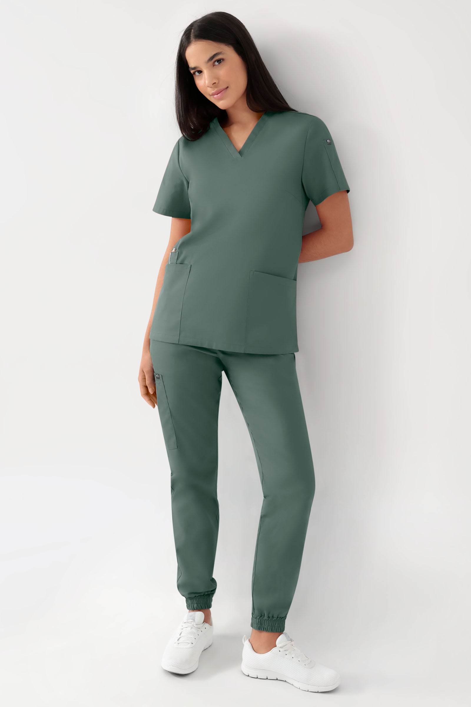 GREEN Stretch Schlupfkasack Damen - V-Ausschnitt dunkelgrün