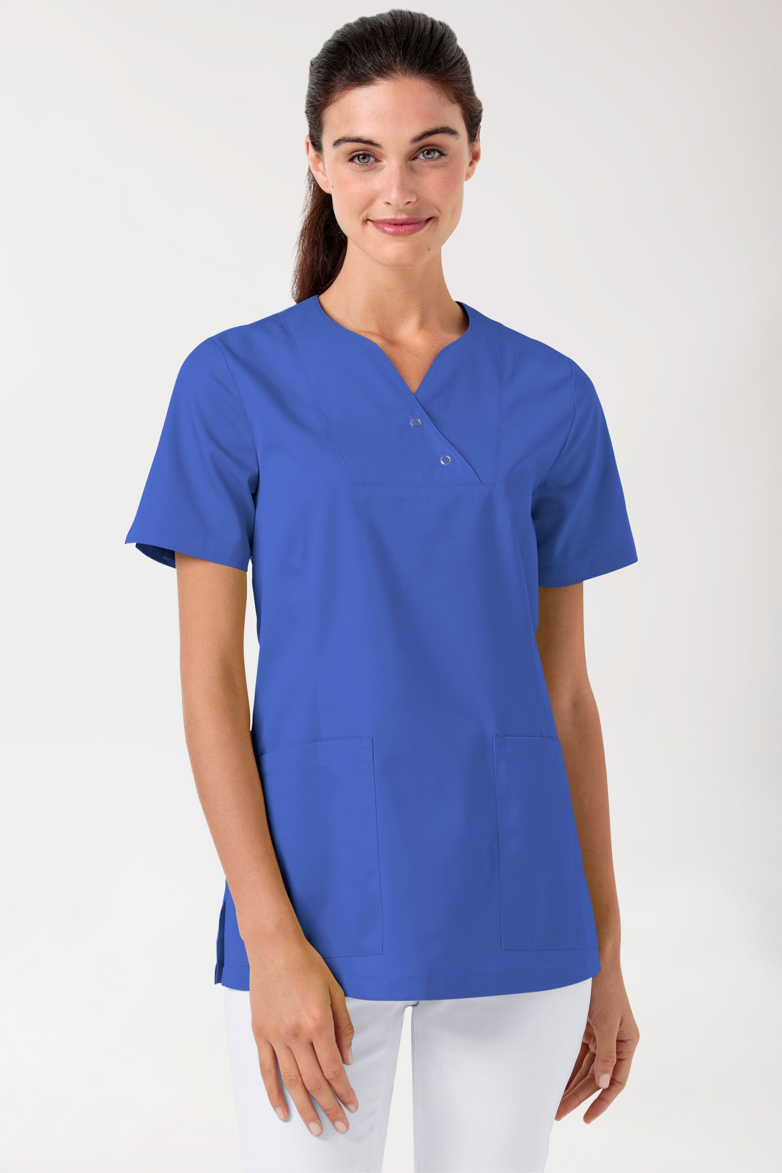 CORE Schlupfkasack Damen curved fit - mit Druckknöpfen königsblau, Vorderansicht