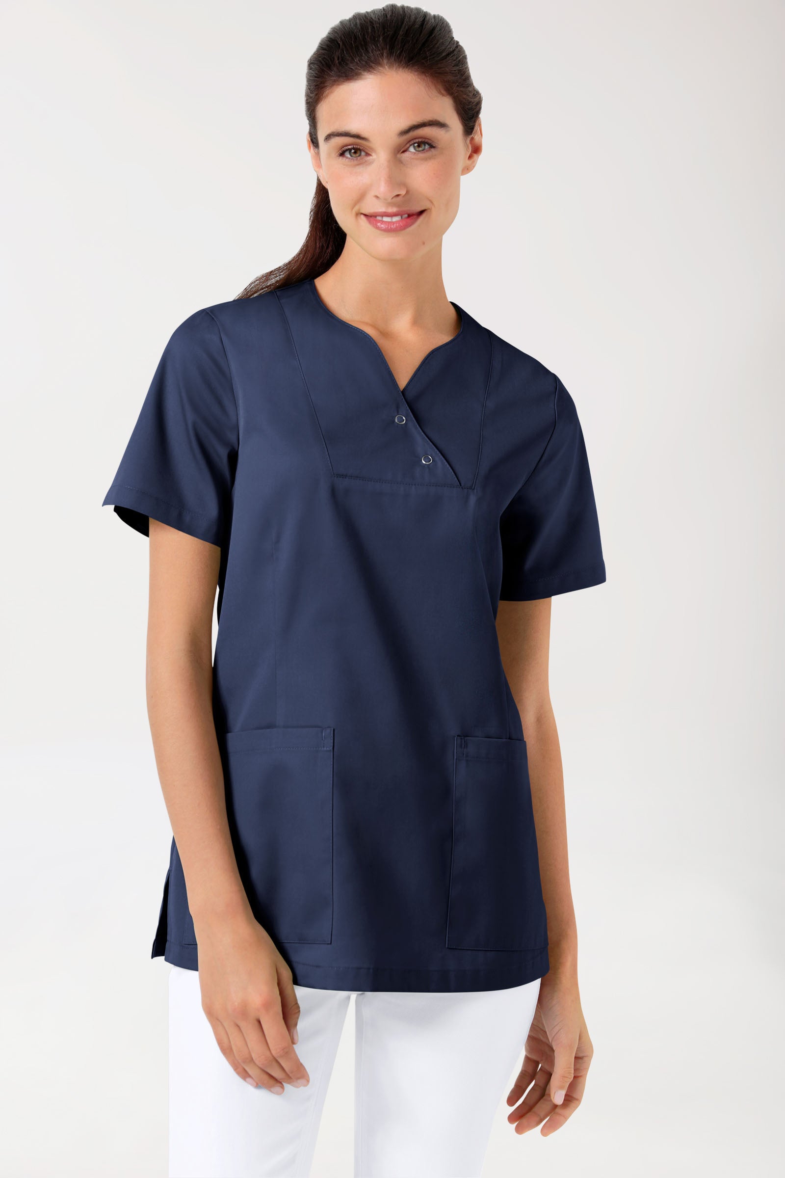 CORE Schlupfkasack Damen curved fit - mit Druckknöpfen navy, Vue de face