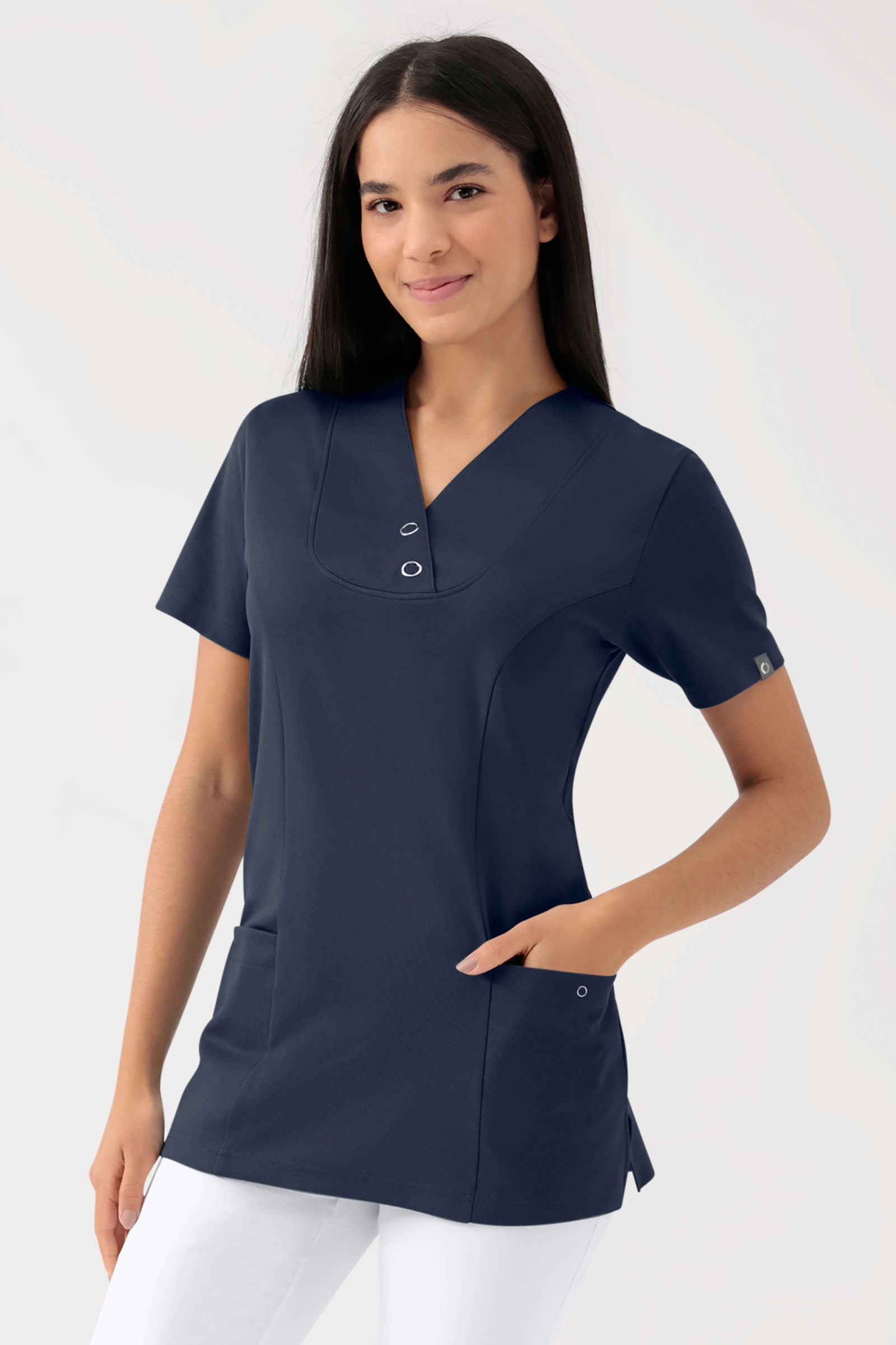 COMFY FLEX Stretch Schlupfkasack Damen - mit Druckknöpfen navy, Vorderansicht