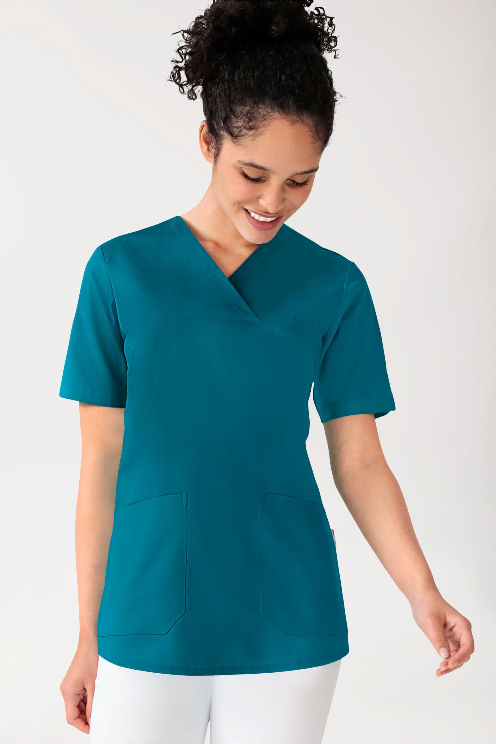 Stretch Schlupfkasack Damen - V-Ausschnitt petrol, Vue de face