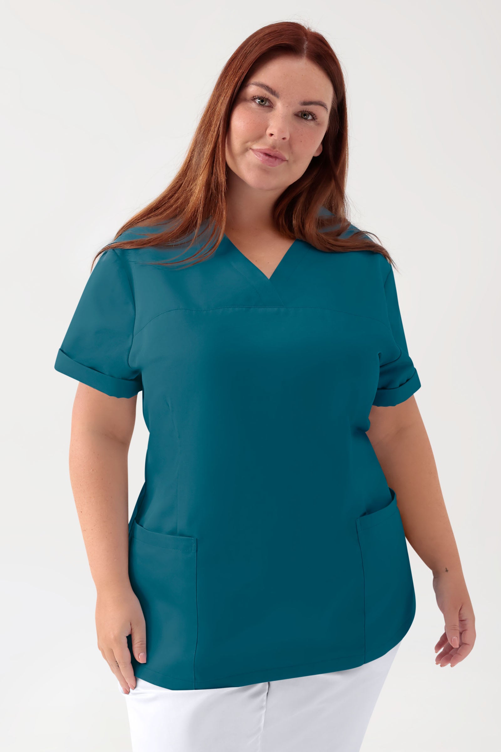 Stretch Schlupfkasack Damen - V-Ausschnitt petrol