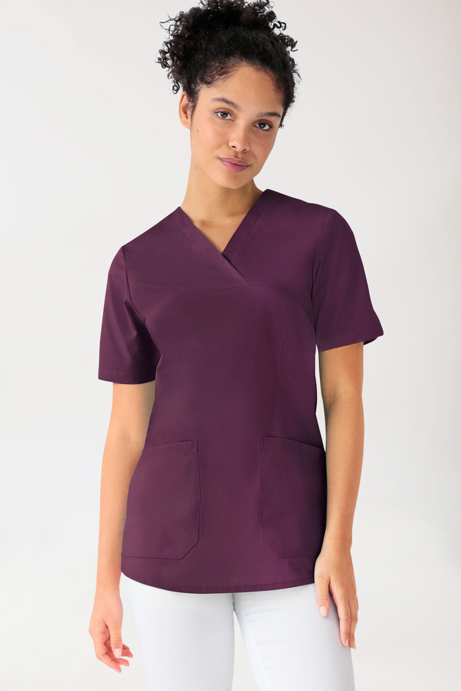 Stretch Schlupfkasack Damen - V-Ausschnitt pflaume