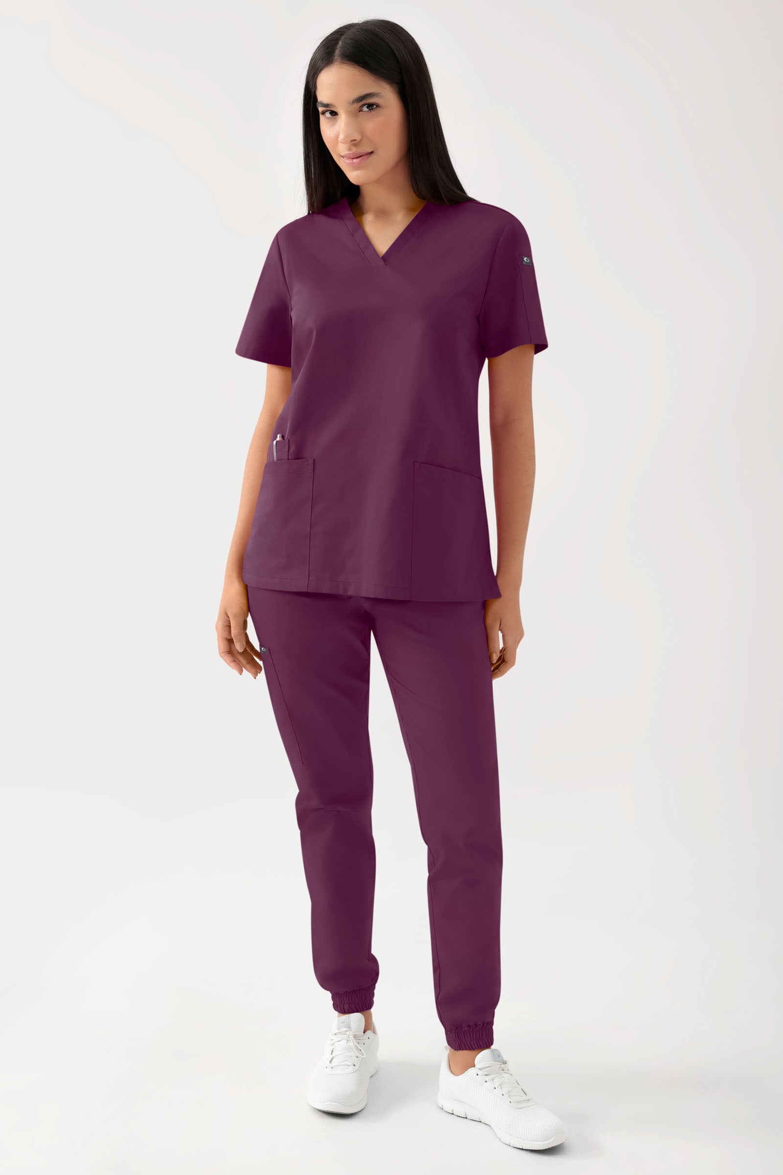 GREEN Stretch Schlupfkasack Damen - V-Ausschnitt pflaume