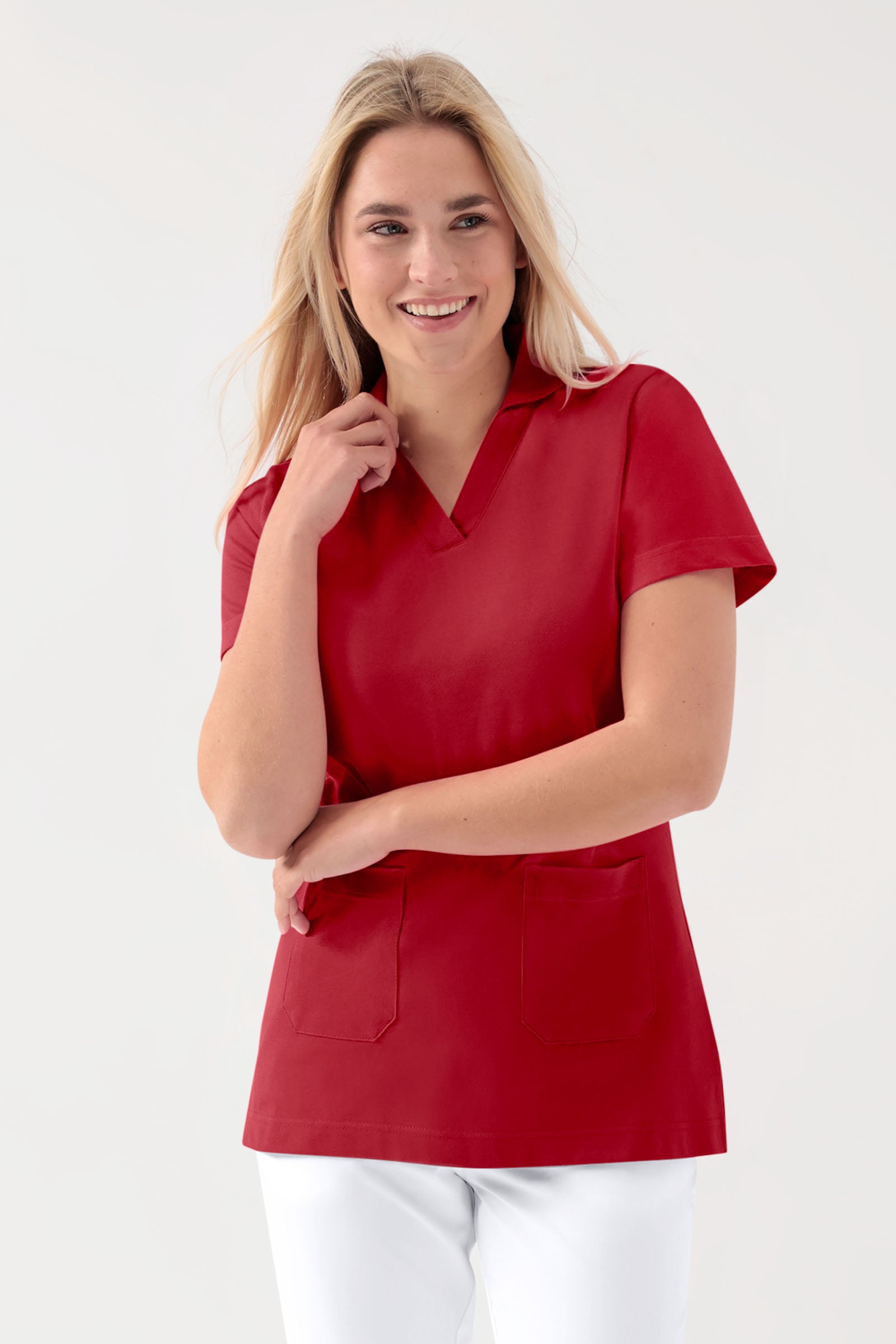 COMFY FLEX Stretch Schlupfkasack Damen - Schalkragen rot, Vorderansicht