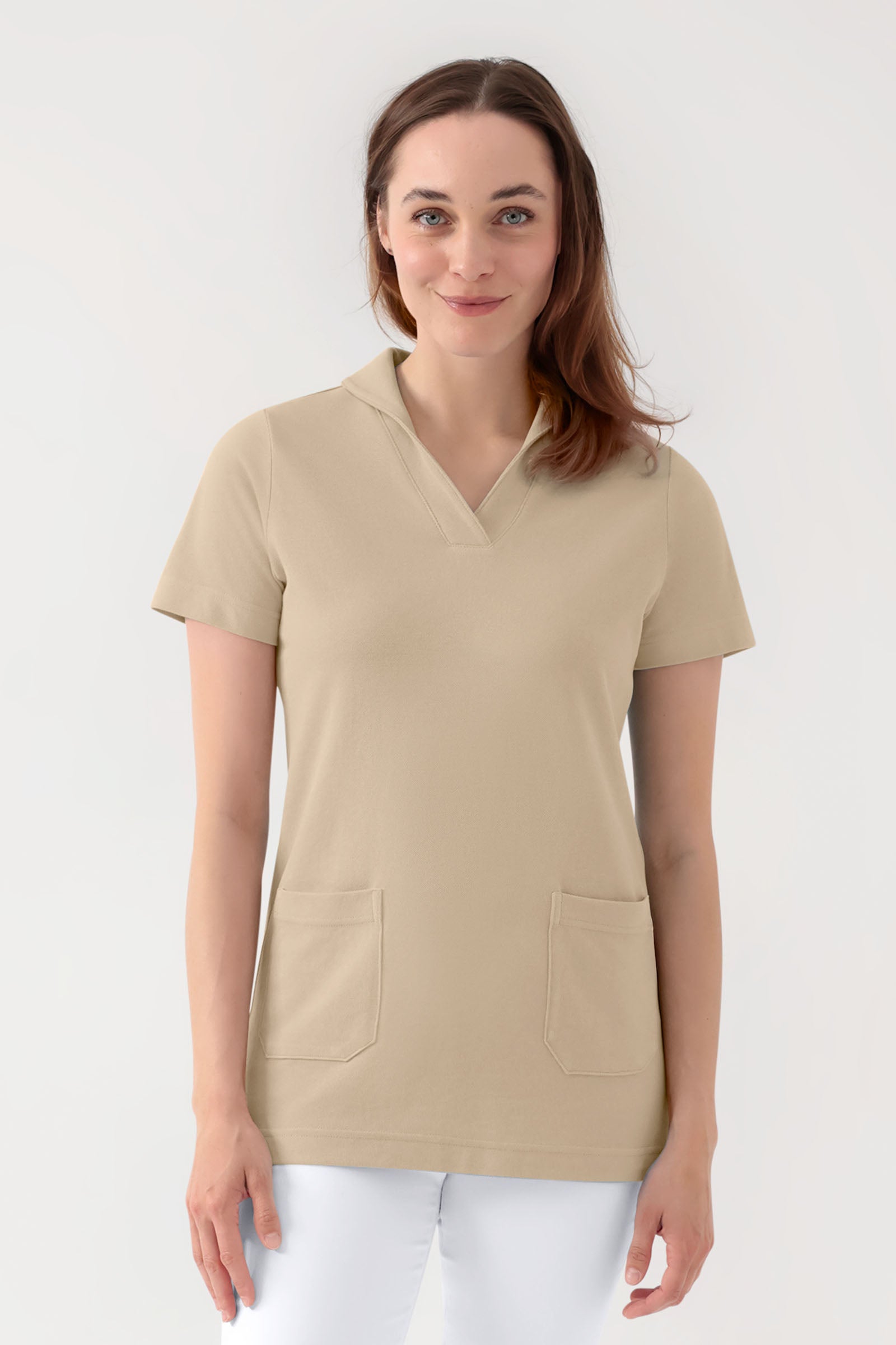 COMFY FLEX Stretch Schlupfkasack Damen - Schalkragen sand