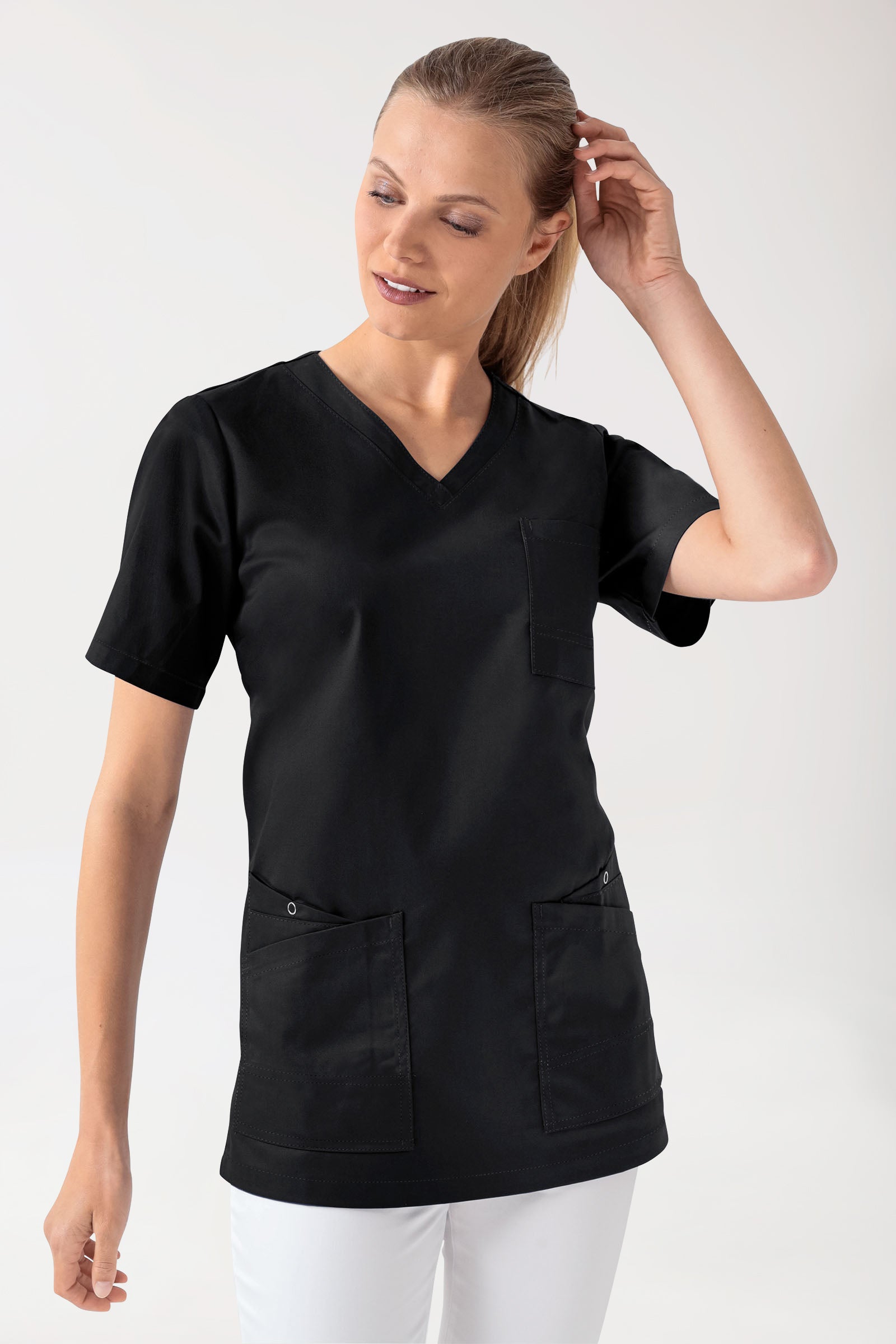 CLINIC STRETCH Schlupfkasack Damen - 1/2 Arm schwarz